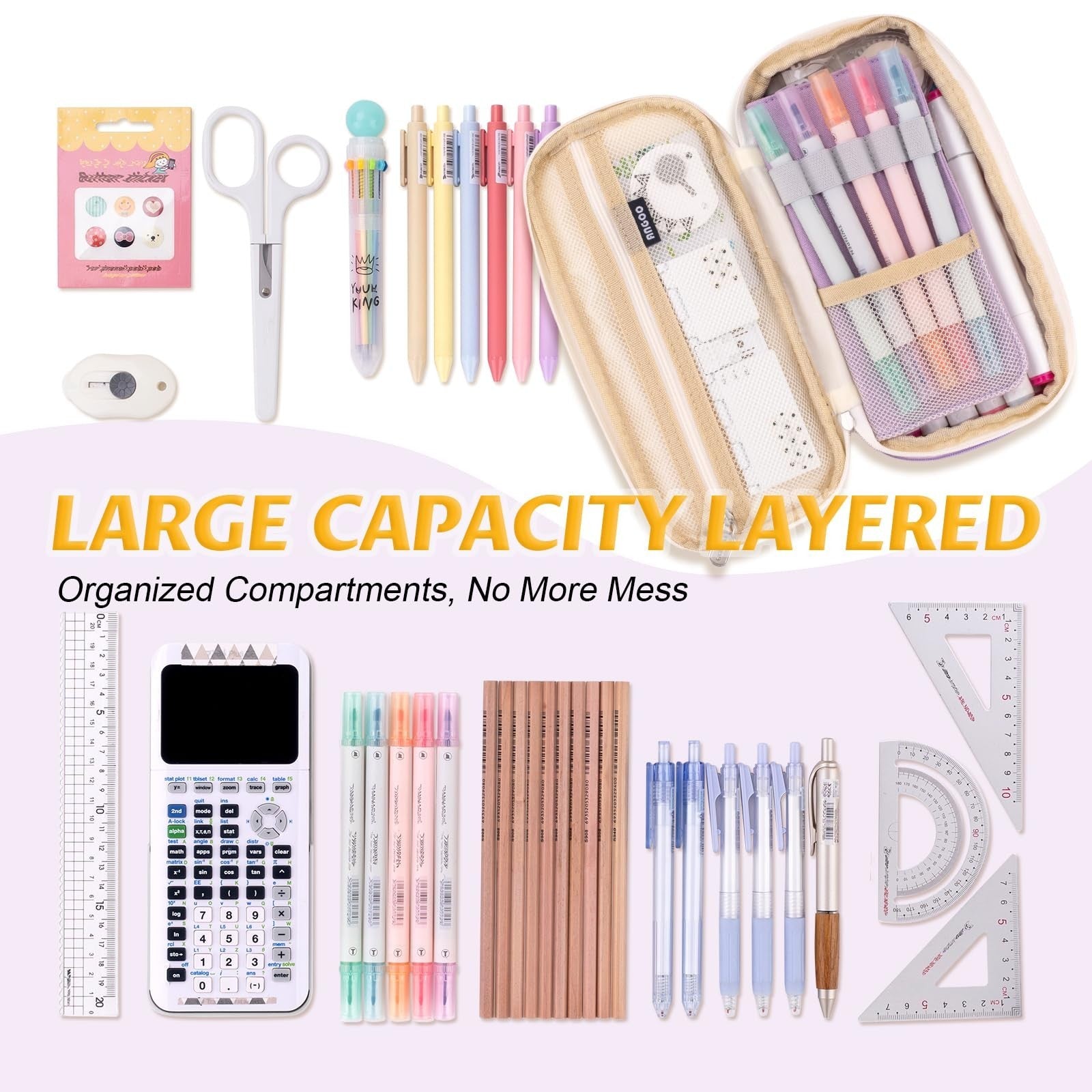 Large Capacity Pencil Case   Big Storage Bag for Office, College, School   Organ3