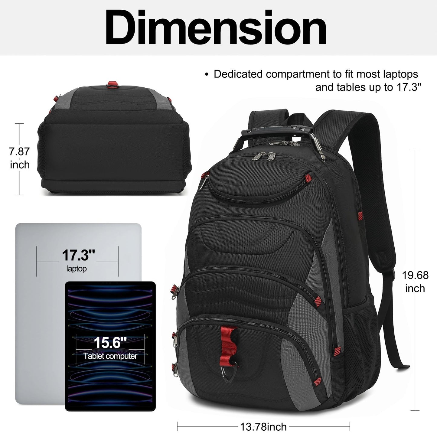 17.3" Laptop Backpack, Waterproof Travel Bag with USB Port, Anti Theft, Casual W2