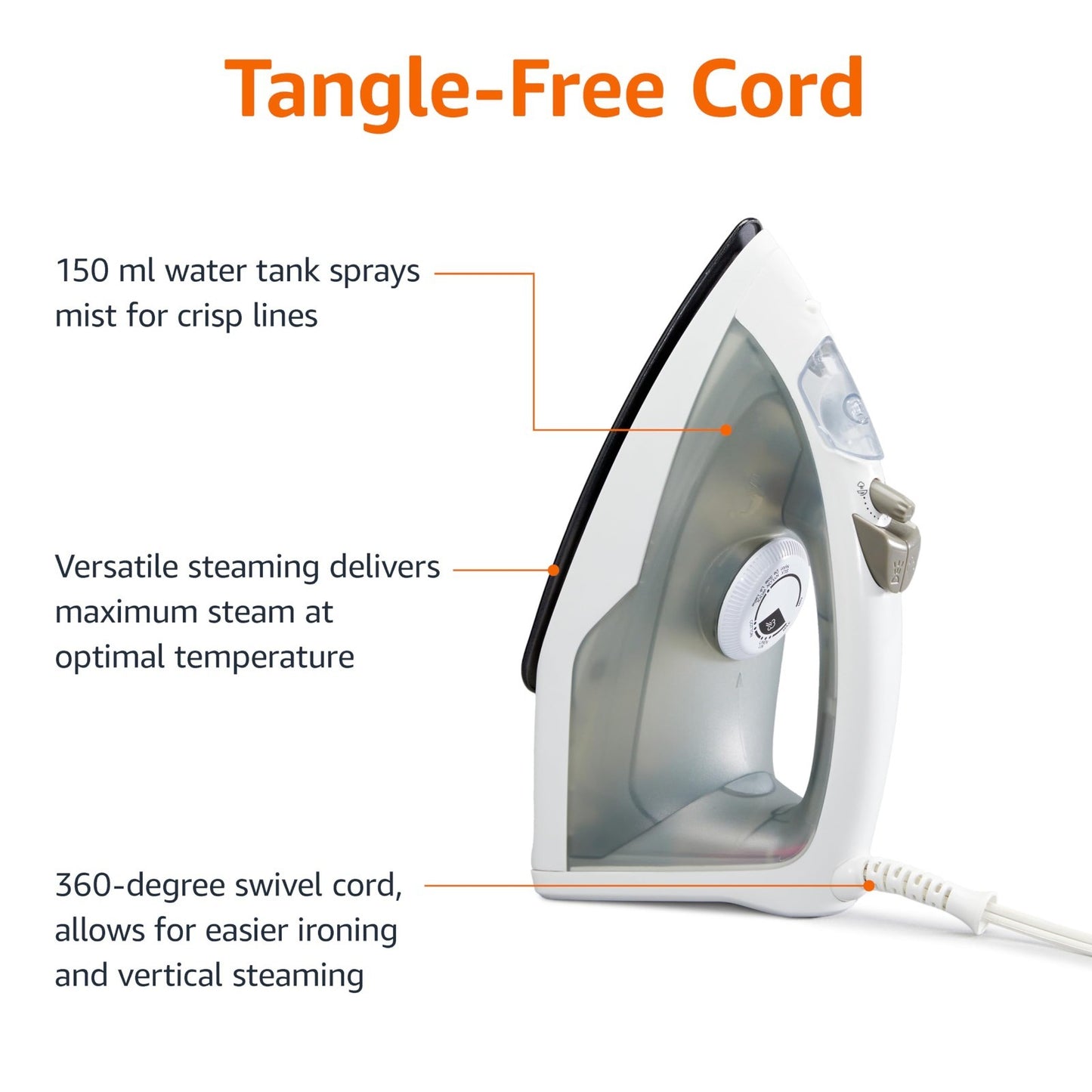 1200W 10” Steam Iron with Non-Stick Soleplate, Auto Shut-Off, Anti-Drip, 6.5Ft C5