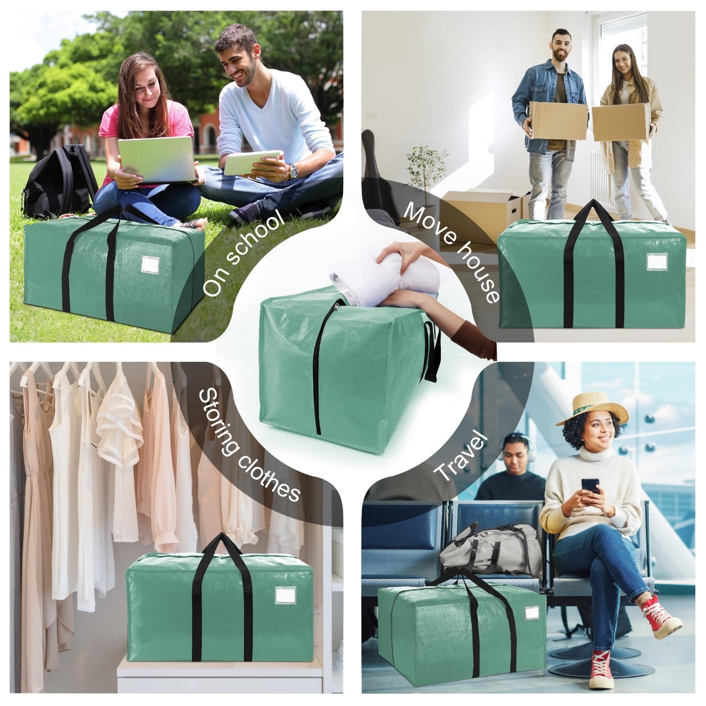 6 Pack Heavy Duty Large Moving Bags with Backpack Straps - Strong Zippered Stora5