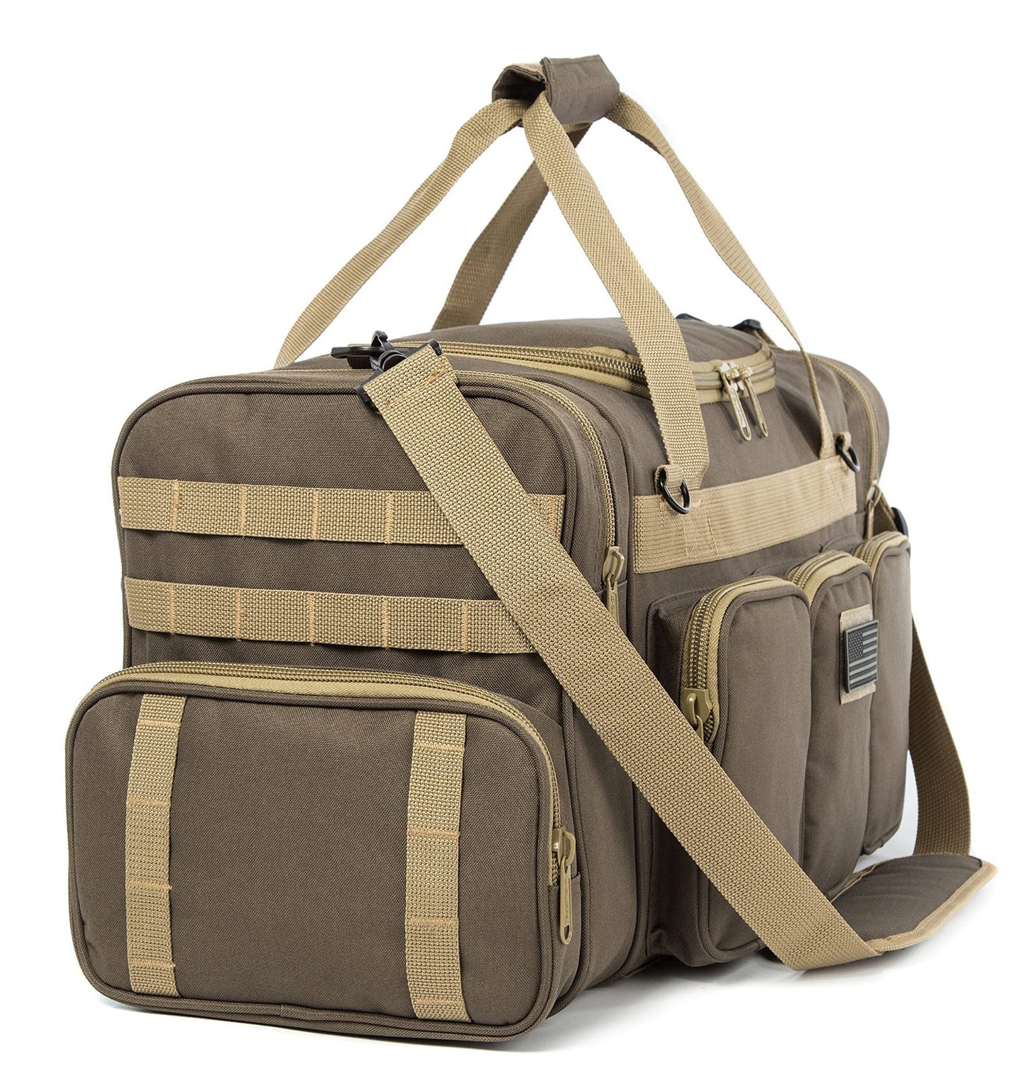 Heavy Duty Tactical Duffel Bag   Military Molle Gear, Lockable Zippers, 27" Khak3