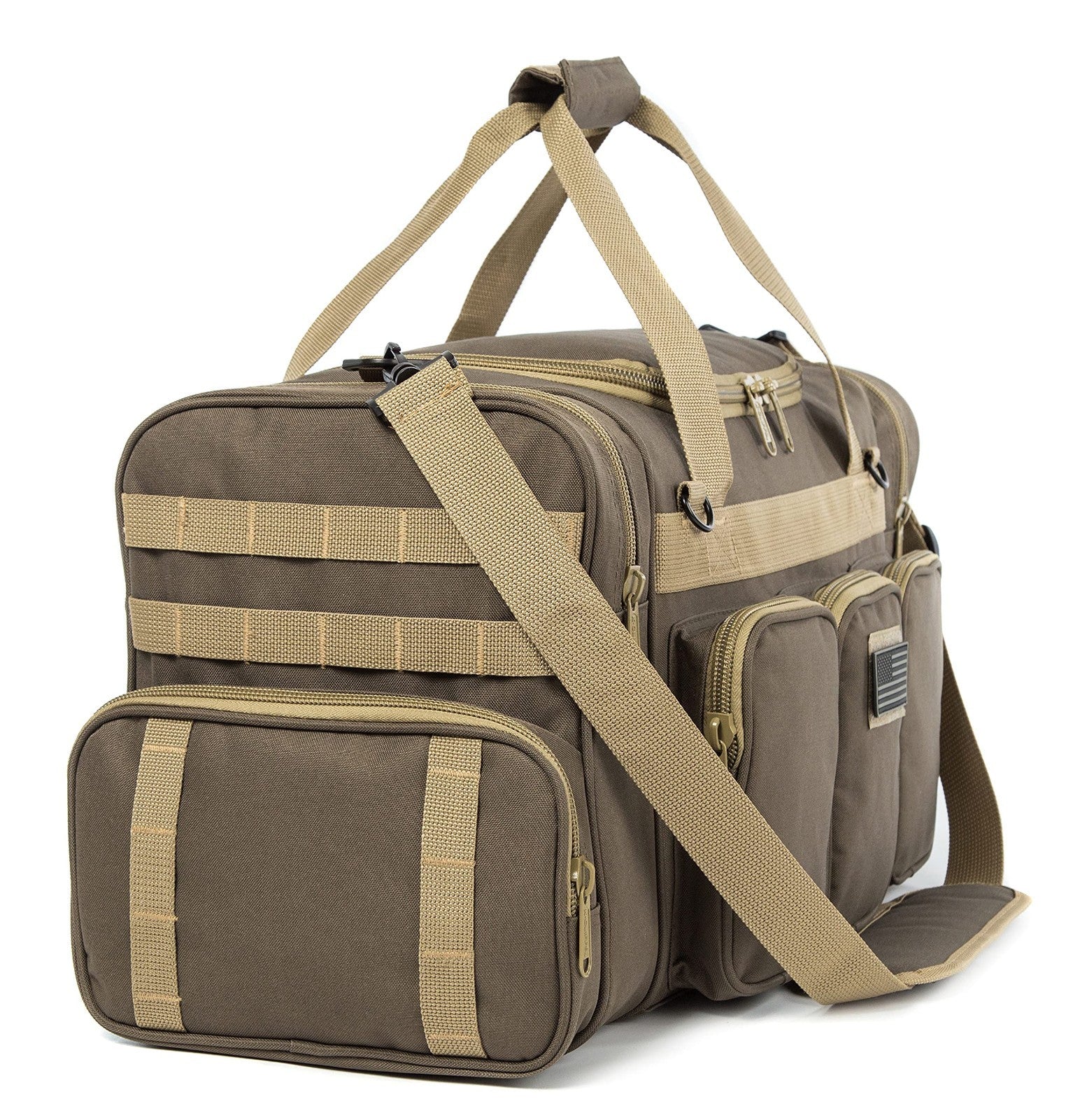 Heavy Duty Tactical Duffel Bag   Military Molle Gear, Lockable Zippers, 27" Khak3