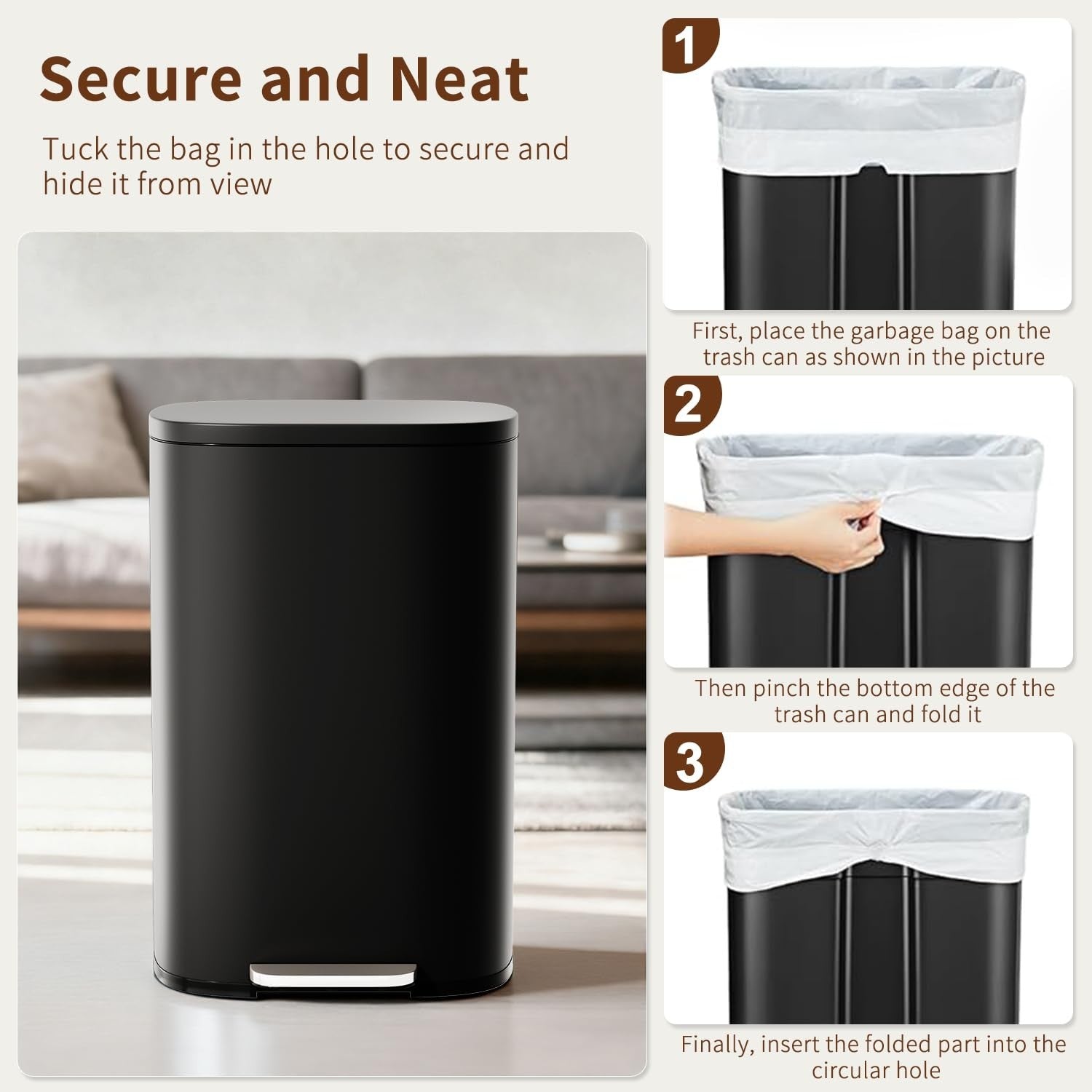 Stainless Steel Trash Can with Lid, Removable Inner Bucket, Foot Pedal, Soft Clo5
