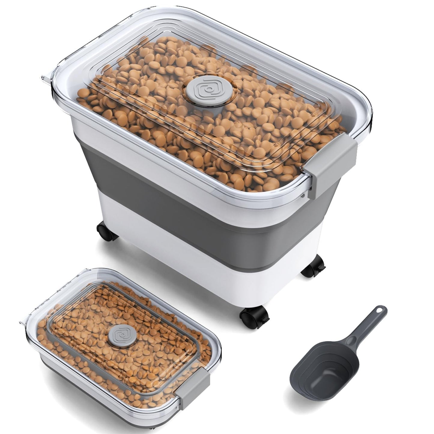 Collapsible Dog Food Storage Container 15 23 Lbs with Airtight Lid & Wheels, Tra1