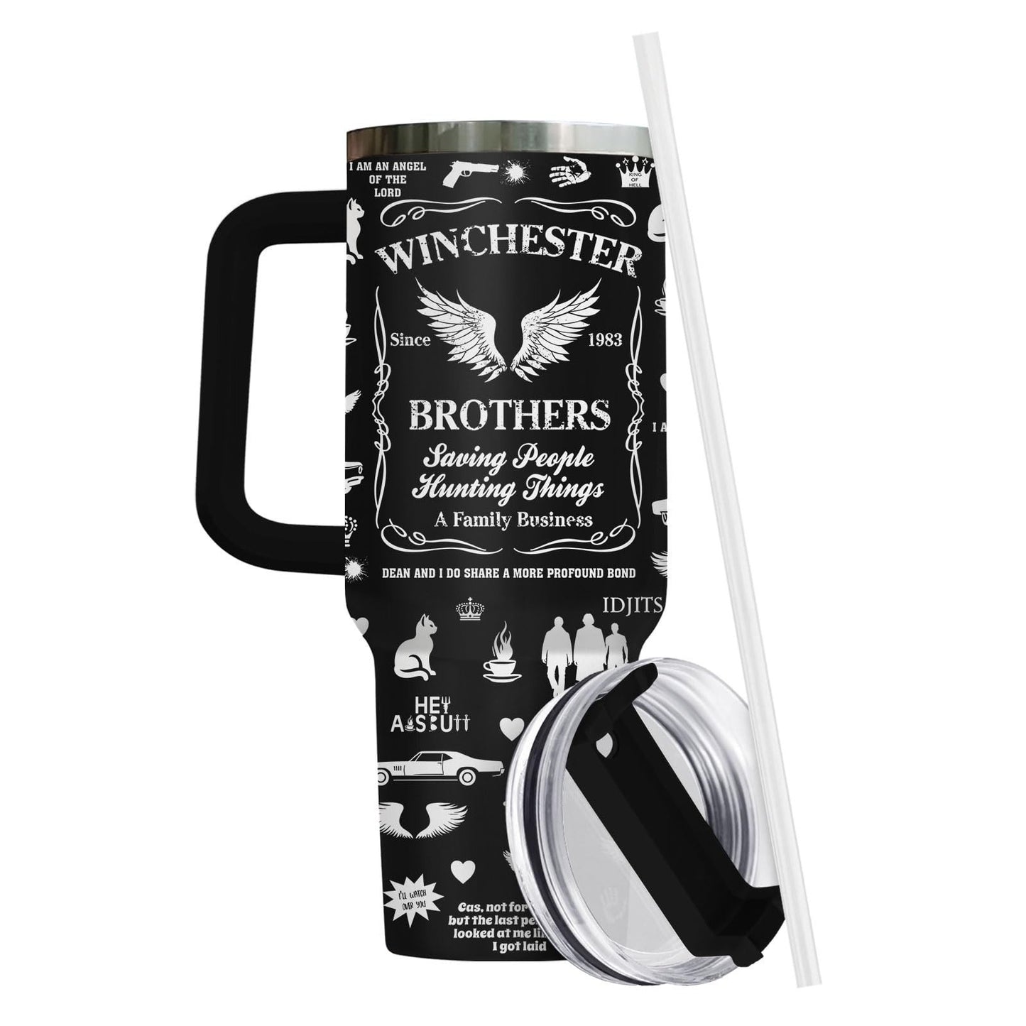 40oz Insulated Tumbler with Handle & Straw   Vintage Car Wings Coffee Cup Gift4