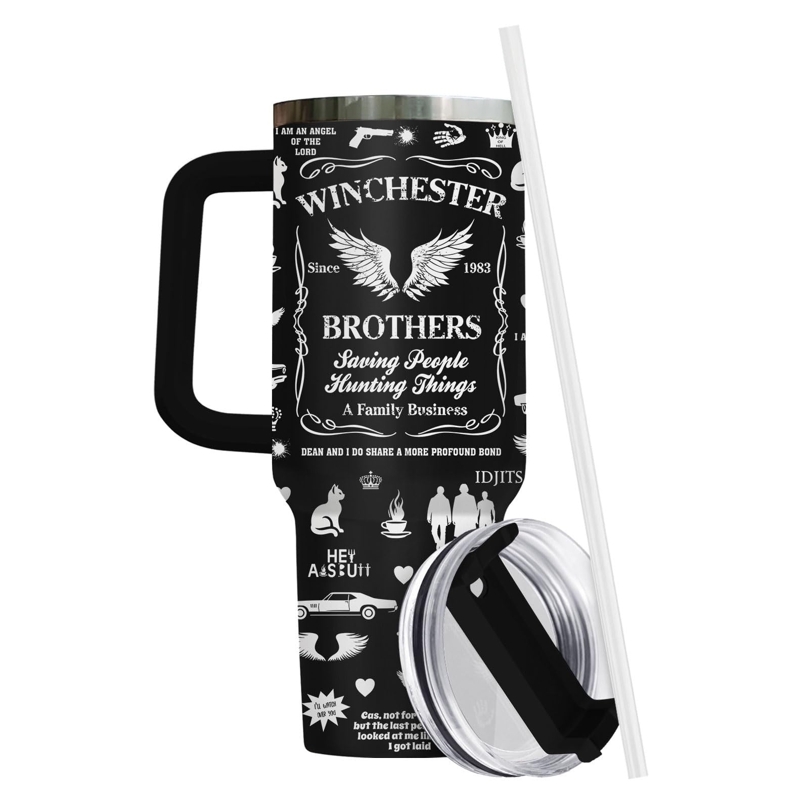 40oz Insulated Tumbler with Handle & Straw   Vintage Car Wings Coffee Cup Gift4