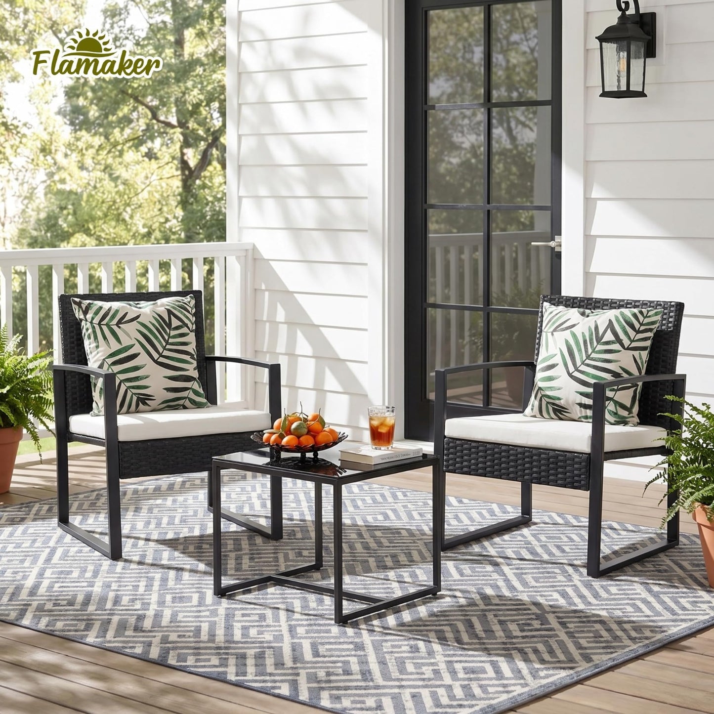 3 Piece Outdoor Wicker Patio Furniture Set | Modern Rattan Bistro Chairs & Table2