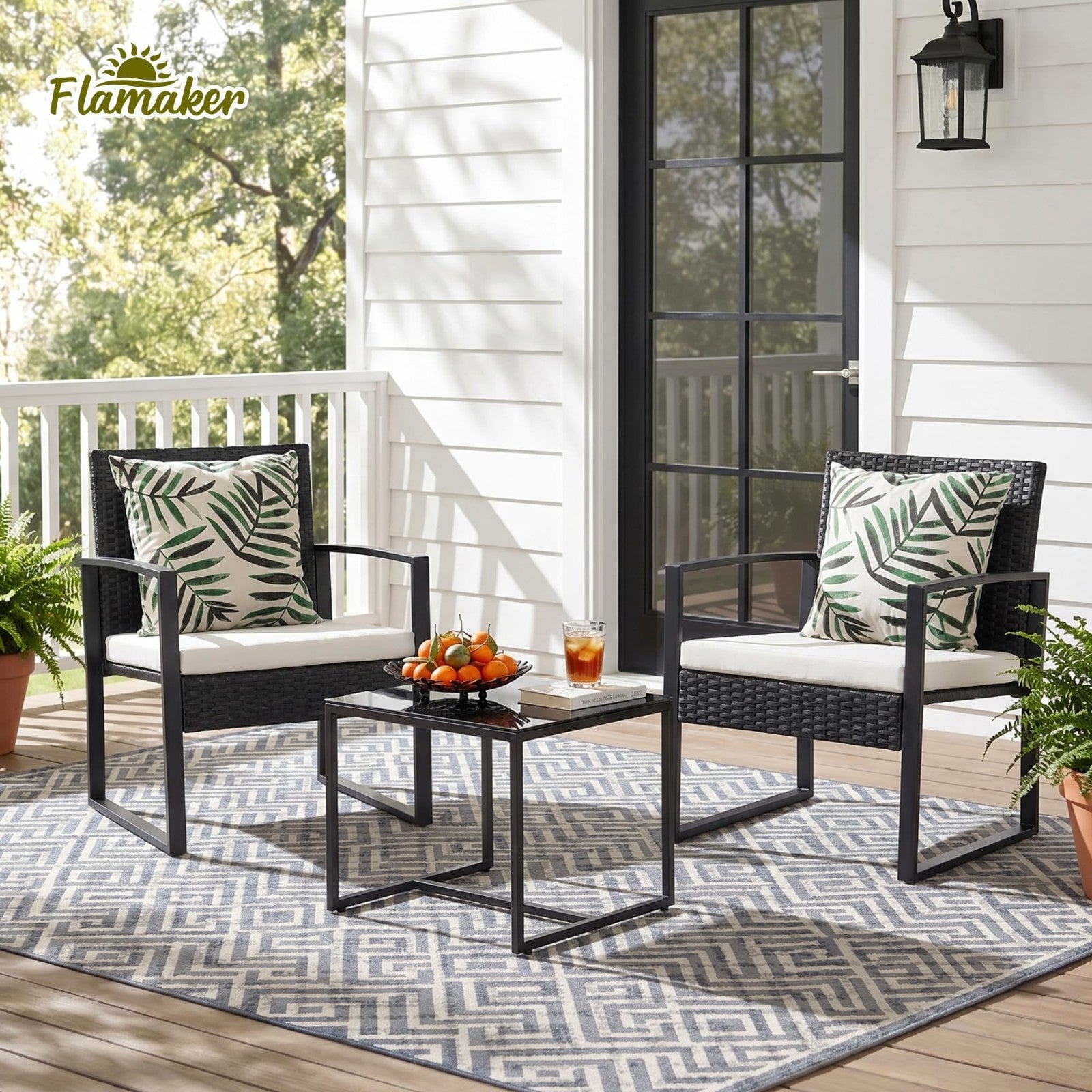 3 Piece Outdoor Wicker Patio Furniture Set | Modern Rattan Bistro Chairs & Table2