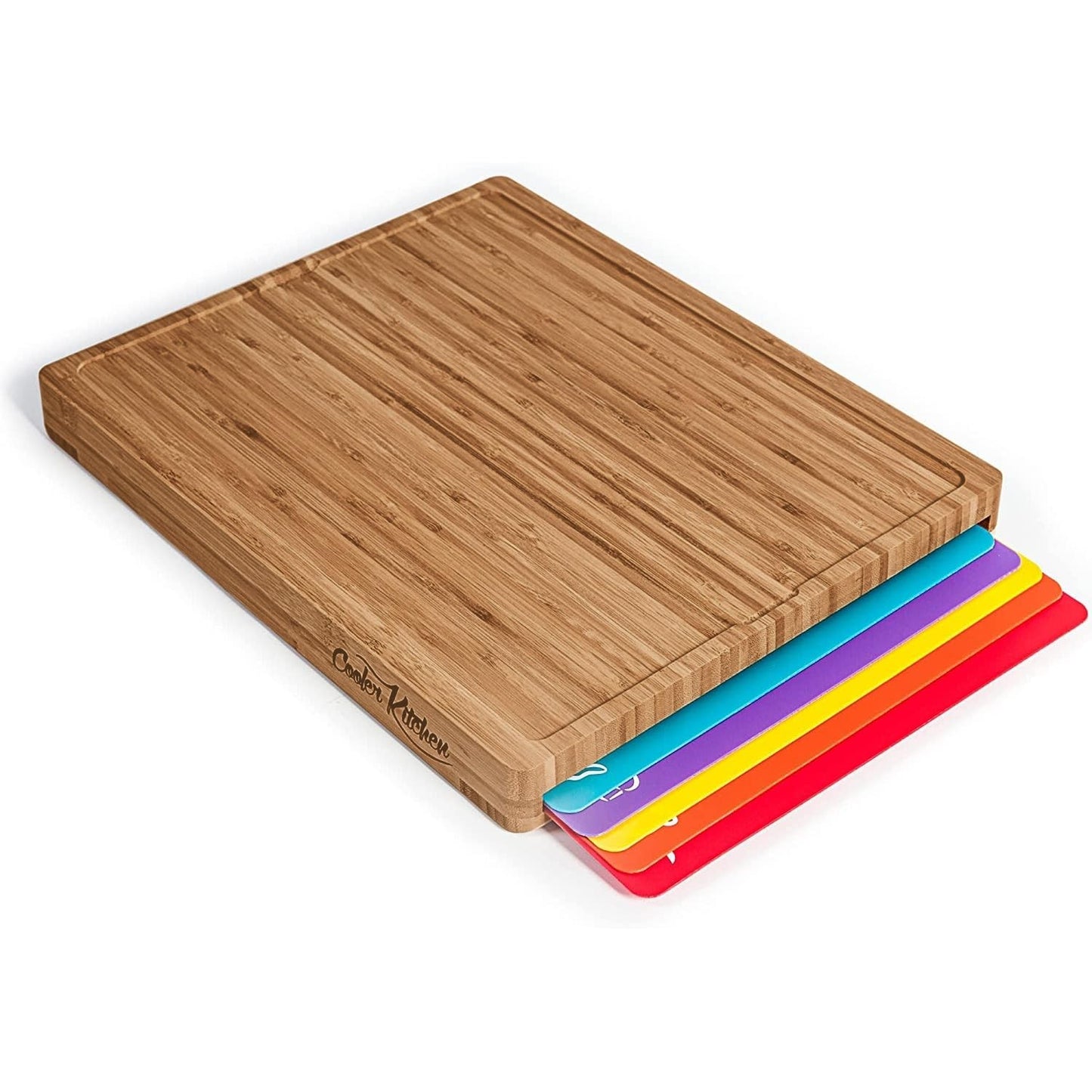 Bamboo Cutting Board Set with 6 Color-Coded Chopping Mats, Non-Toxic & Dishwashe1
