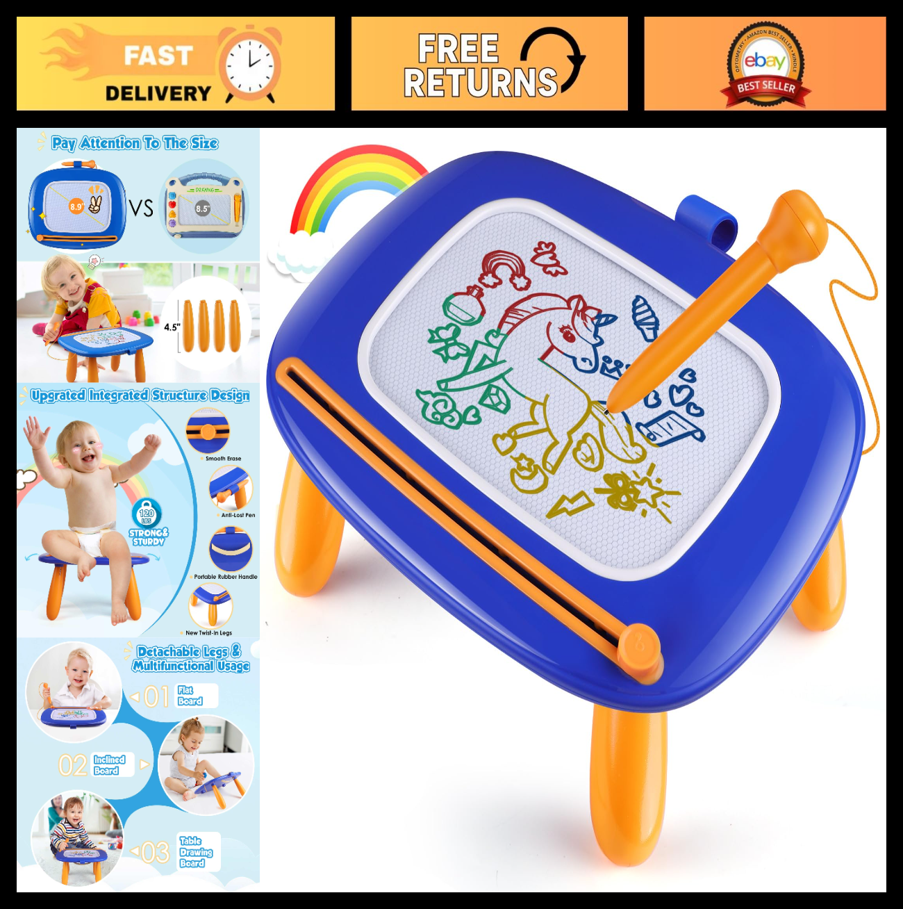Magnetic Drawing Board for Toddlers - Educational Doodle Pad for Kids 1-3 Years0