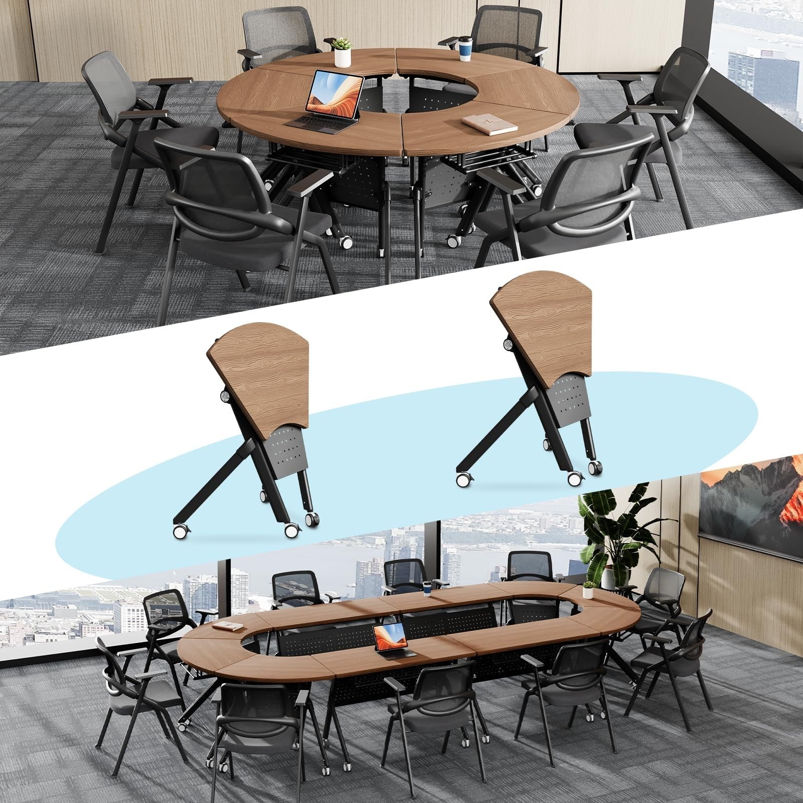 2Pack Mobile Folding Conference Tables with Wheels | Flip-Top Seminar & Training0
