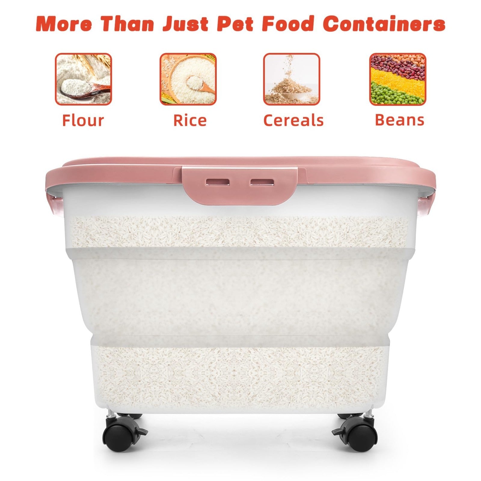 Collapsible Airtight Pet Food Container 17-20 lb with Wheels, Scoop & Cup - Red6