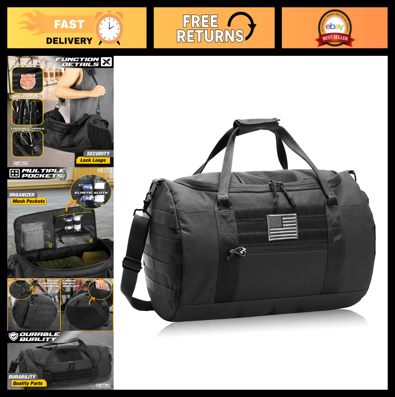 Tactical Gym Bag 40L - Heavy Duty Duffle with Adjustable Strap for Fitness & Tra0