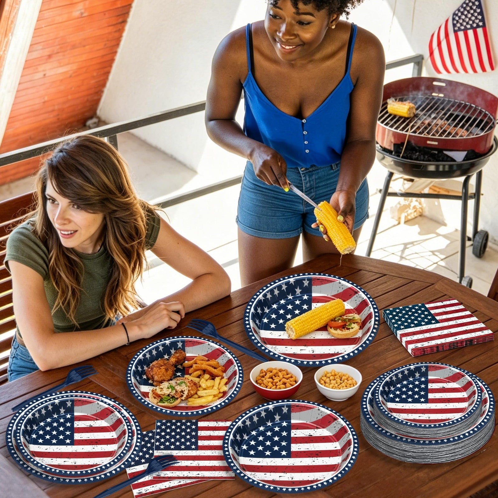 96PCS 4th of July Party Supplies - American Flag Plates, Napkins & Forks Set6