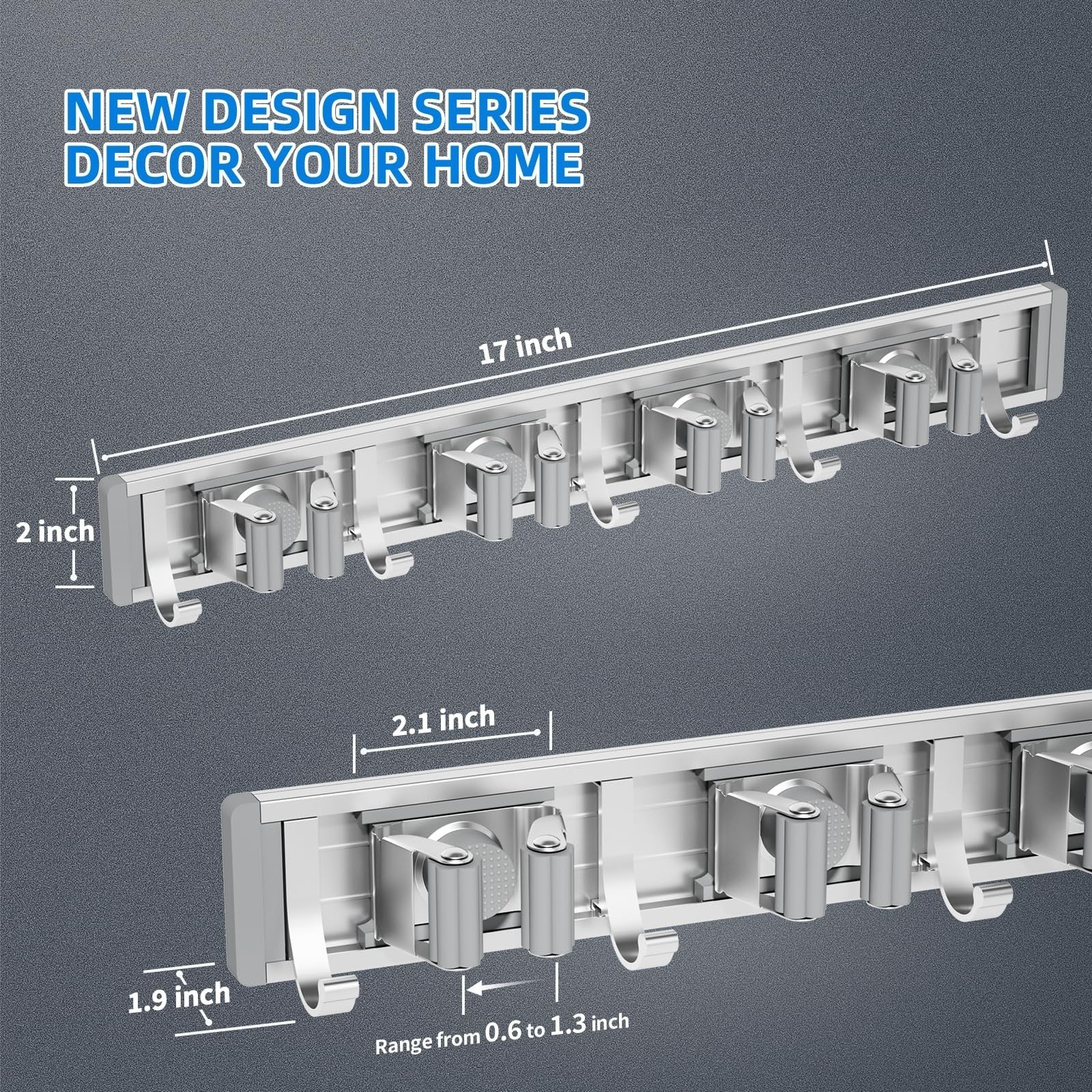 Wall Mount Broom Holder & Mop Hanger - 4 Racks & 5 Hooks Tool Organizer2