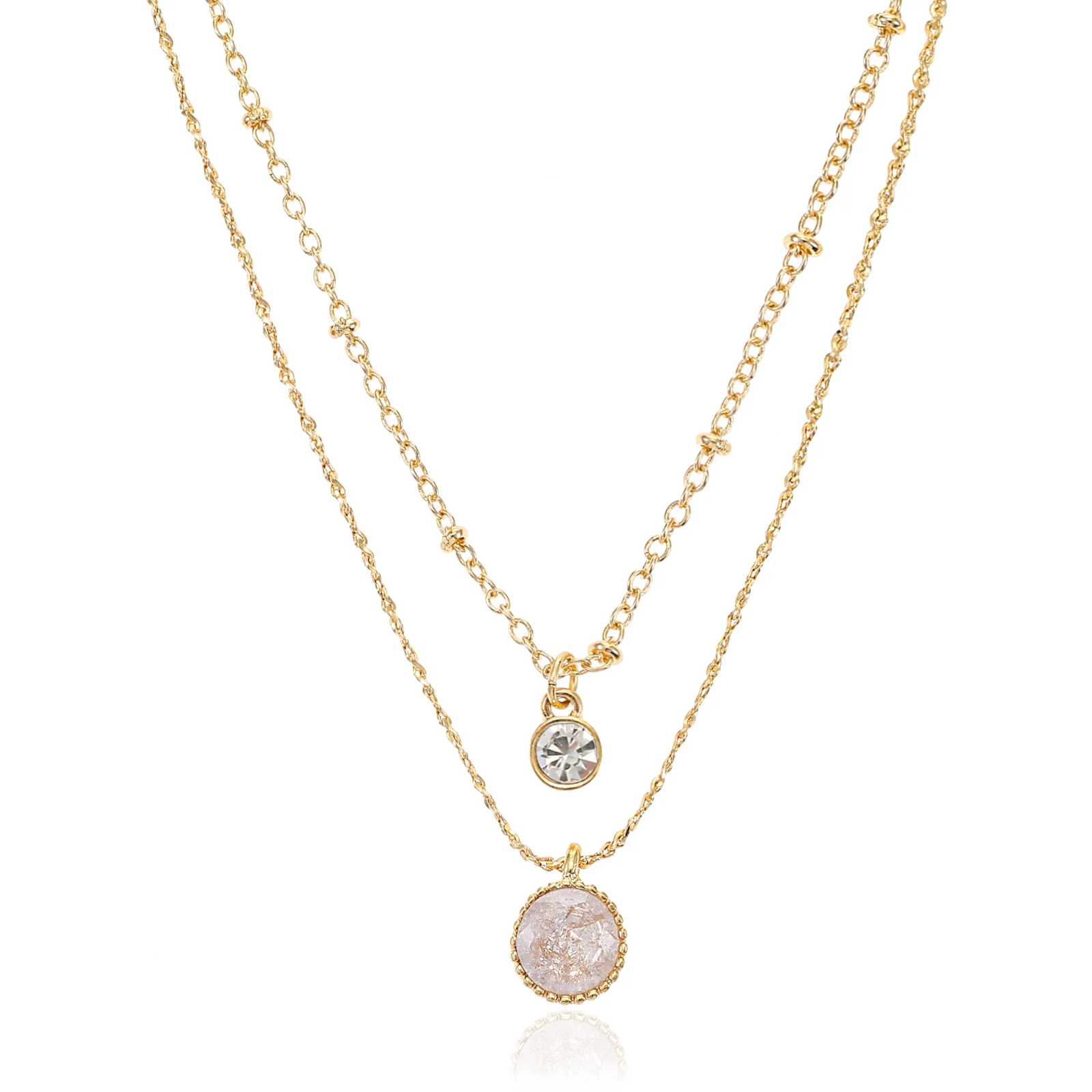 Time and Tru Women’s Layered Necklace with Cubic Zirconia Pendant0