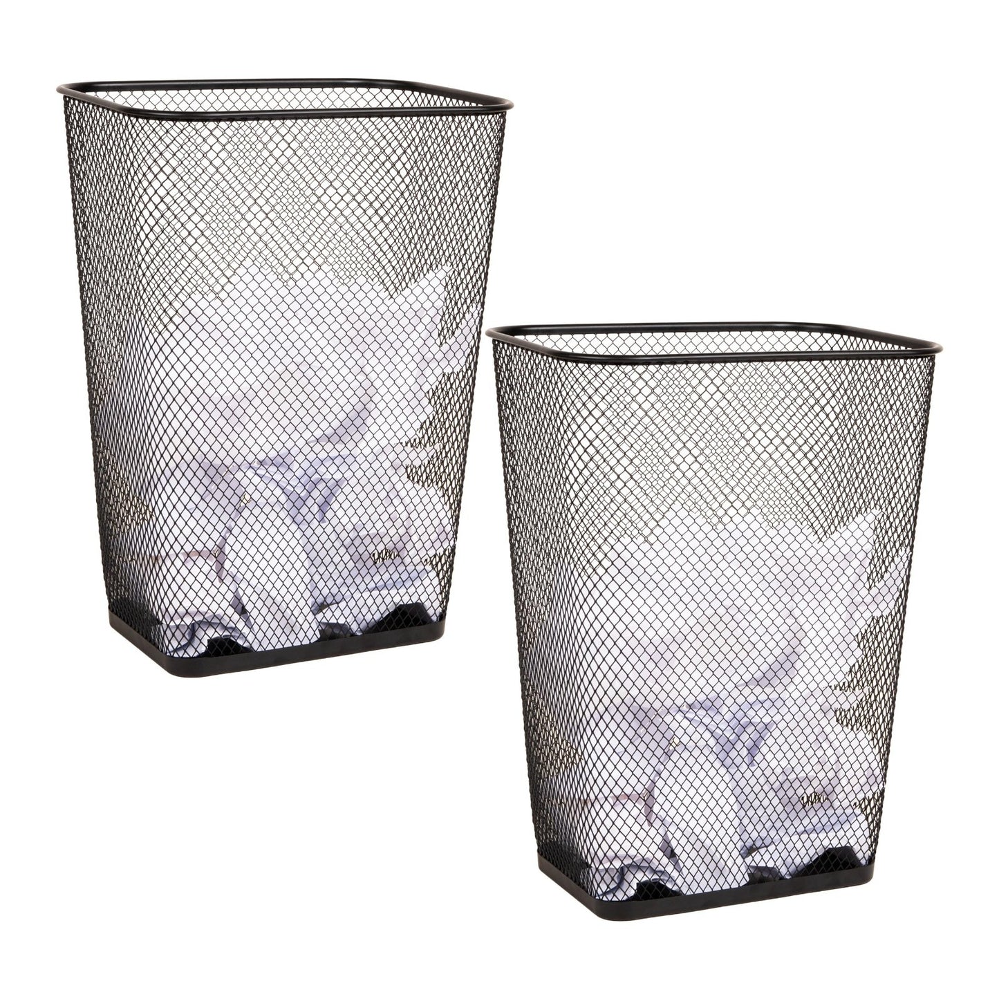 10 Gallon Metal Mesh Waste Bins Set of 2 | Black Office & Home Trash Cans, Non-S1