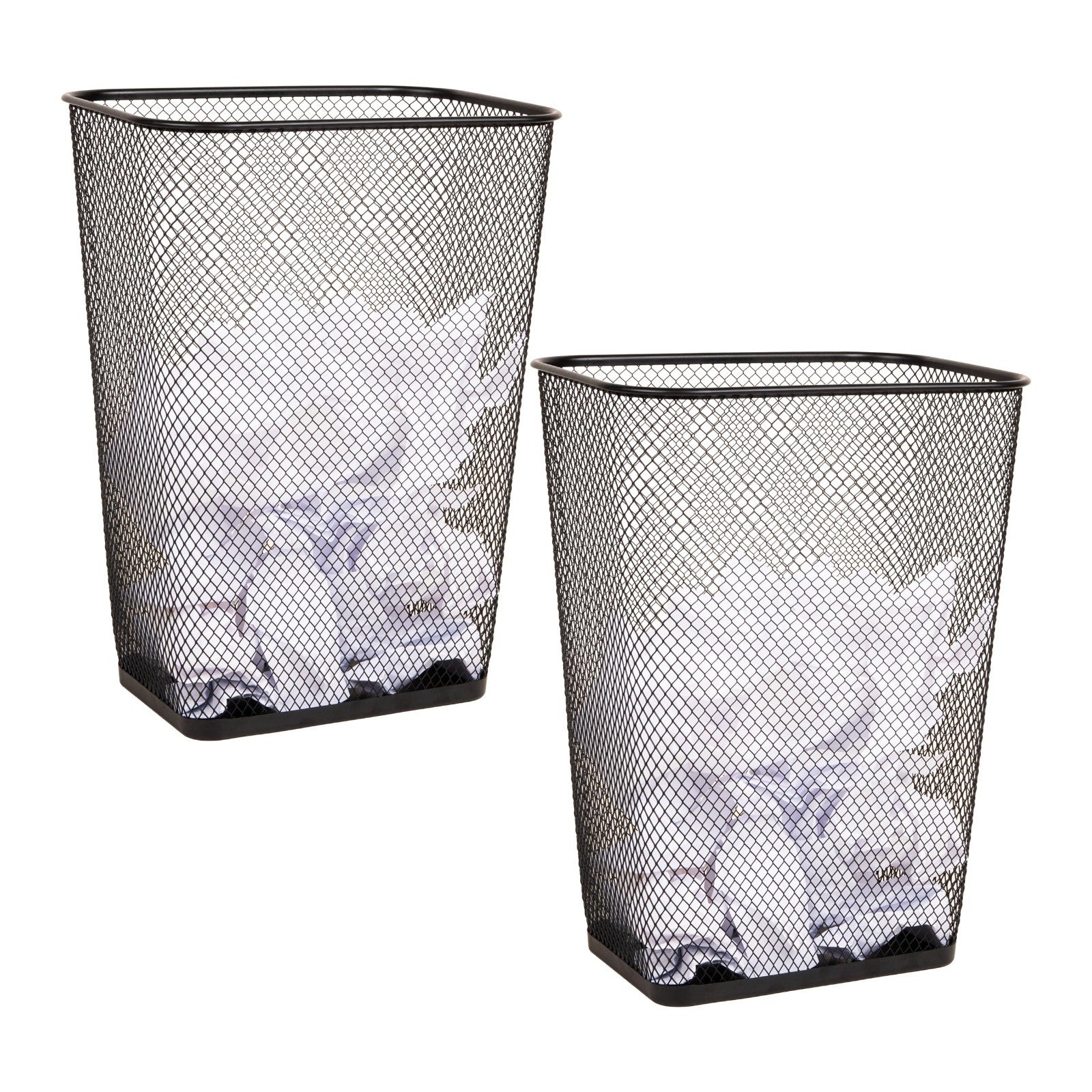10 Gallon Metal Mesh Waste Bins Set of 2 | Black Office & Home Trash Cans, Non-S1