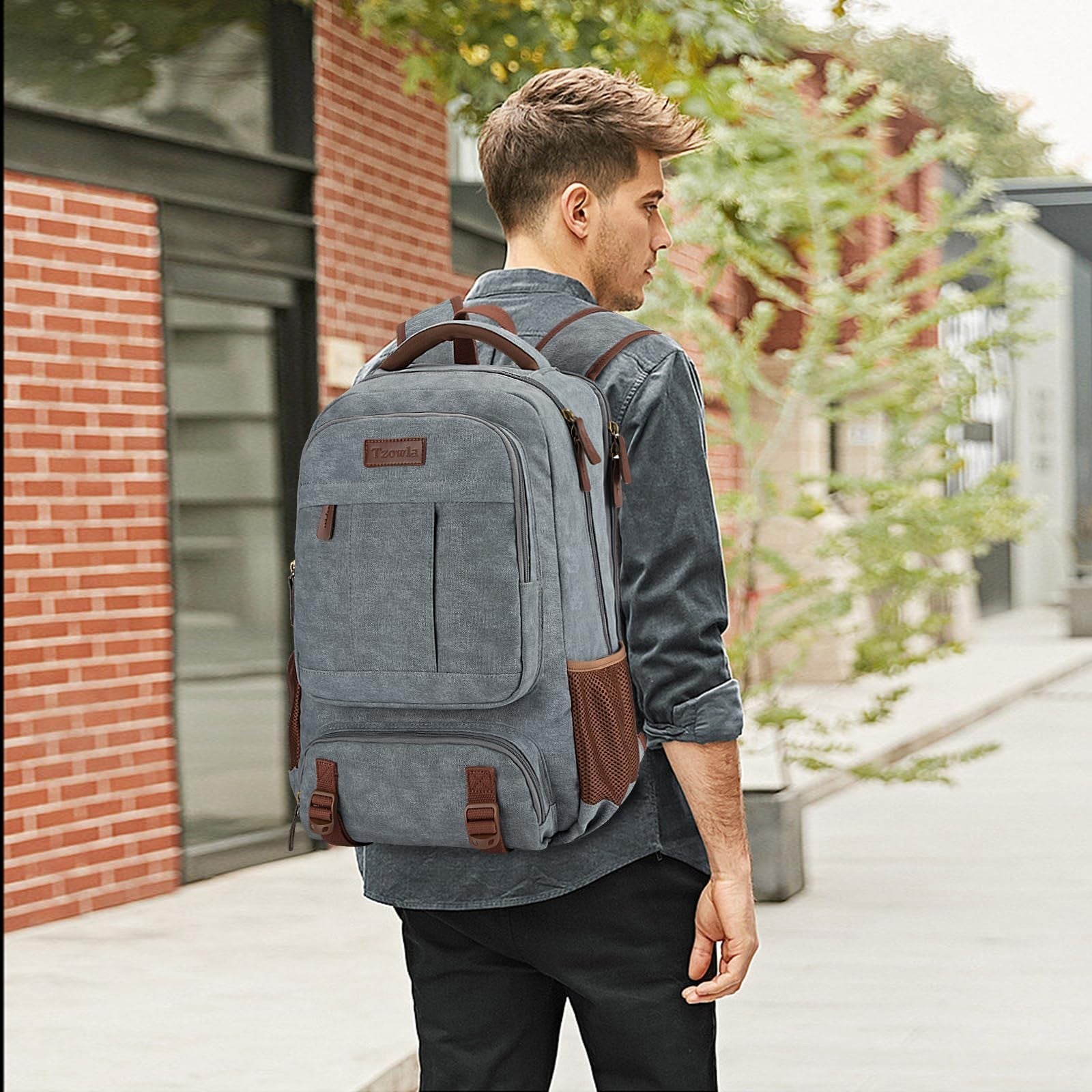 Stylish Canvas Laptop Backpack for Men & Women, 15.6" Rucksack, Large Capacity T2