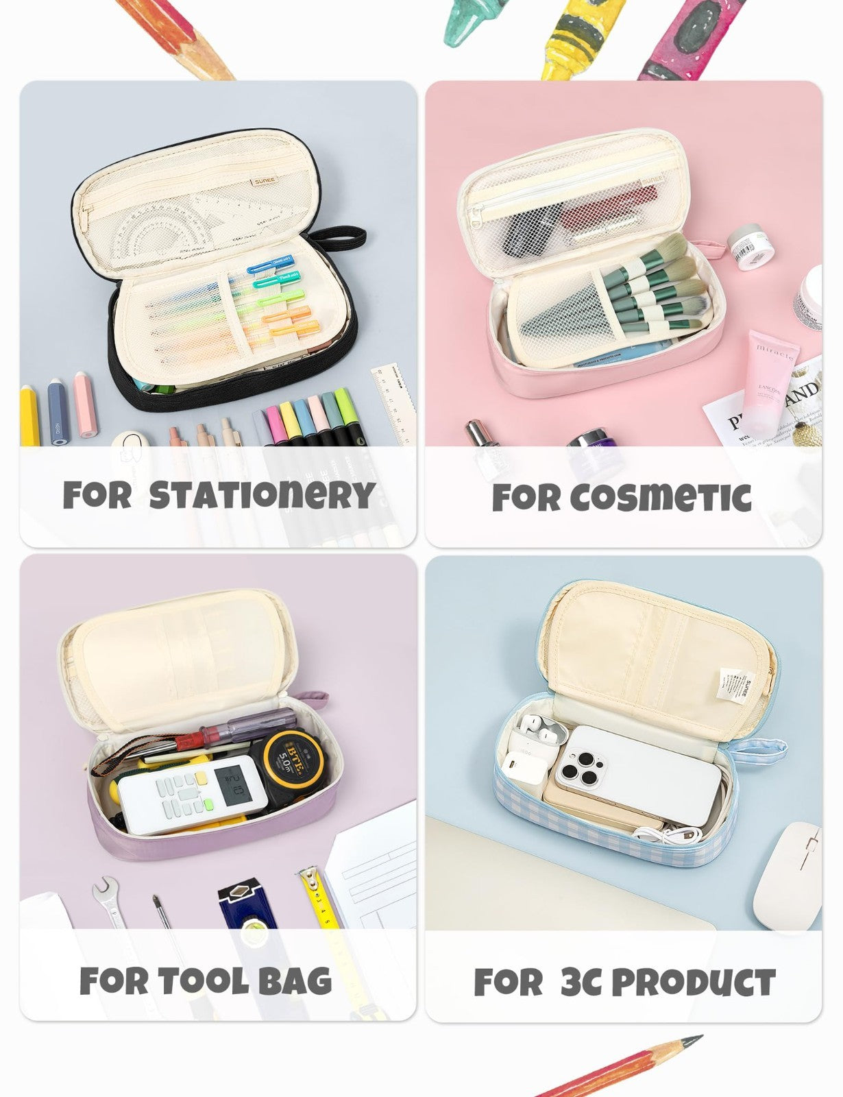 Cute Large Pencil Case, Soft Corduroy Zipper Pouch, Kawaii School Supplies Organ5