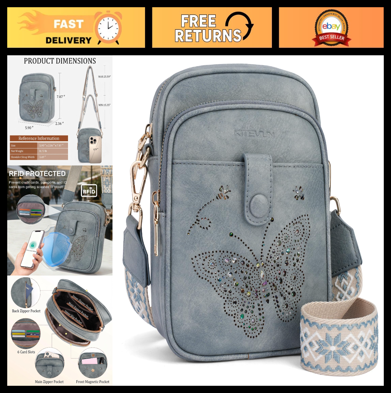 Leather Crossbody Bag for Women - Small Shoulder Purse with Adjustable Strap & R0