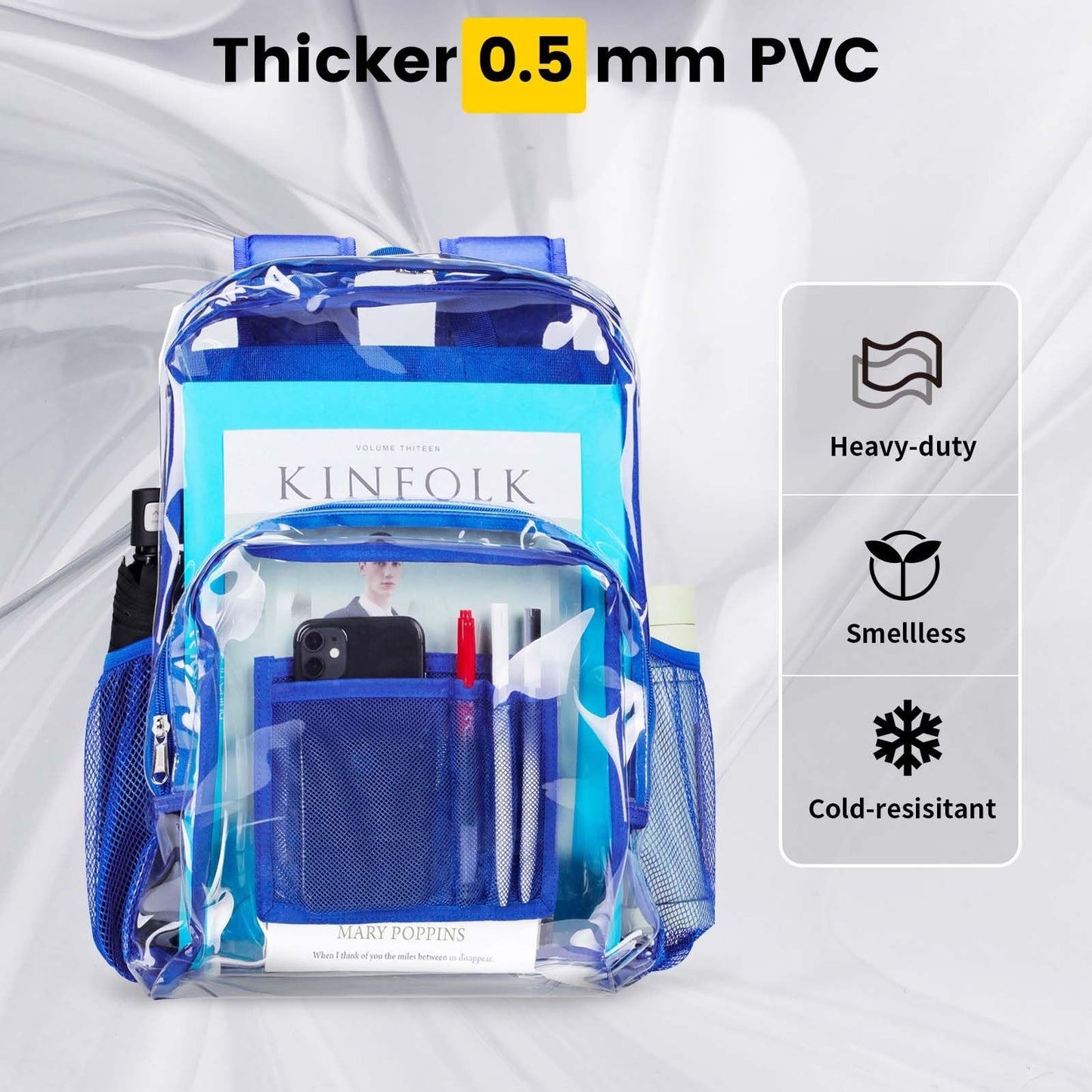 Heavy Duty Clear PVC Backpack with Reinforced Straps - Large Capacity for Colleg3