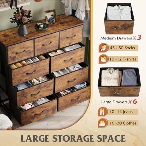 9 Drawer Dresser, Fabric Storage Tower for Bedroom, Hallway, Entryway, Closet, T3