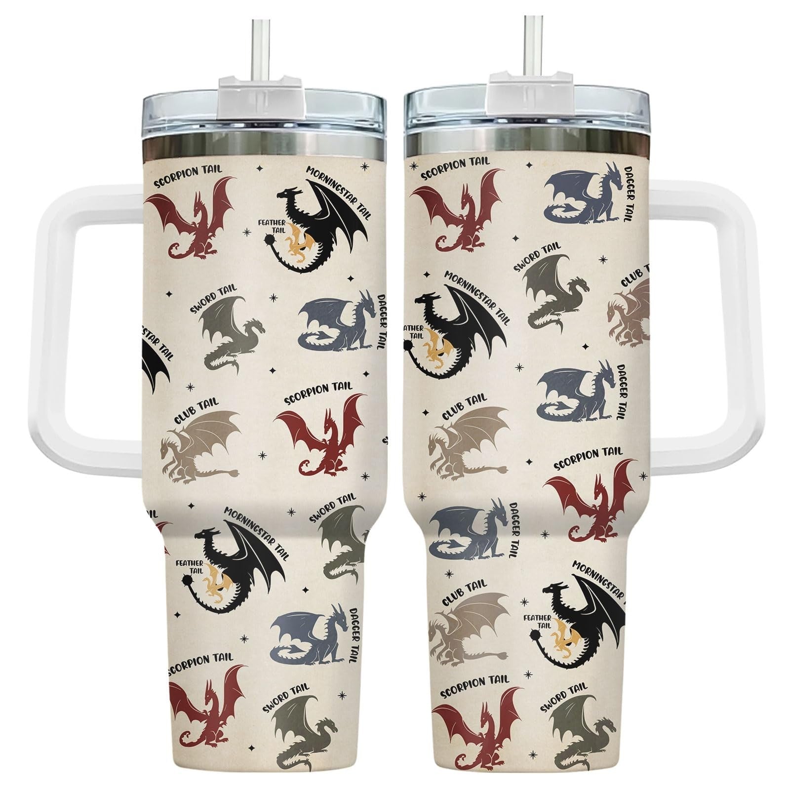 40oz Insulated Tumbler with Handle & Straw   Fantasy Dragon Coffee Mug, Gifts fo1