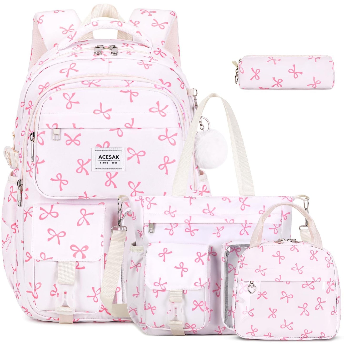 Stylish Girls Backpack Set with Tote, Crossbody Bag, Lunch Bag & Pencil Pouch  1