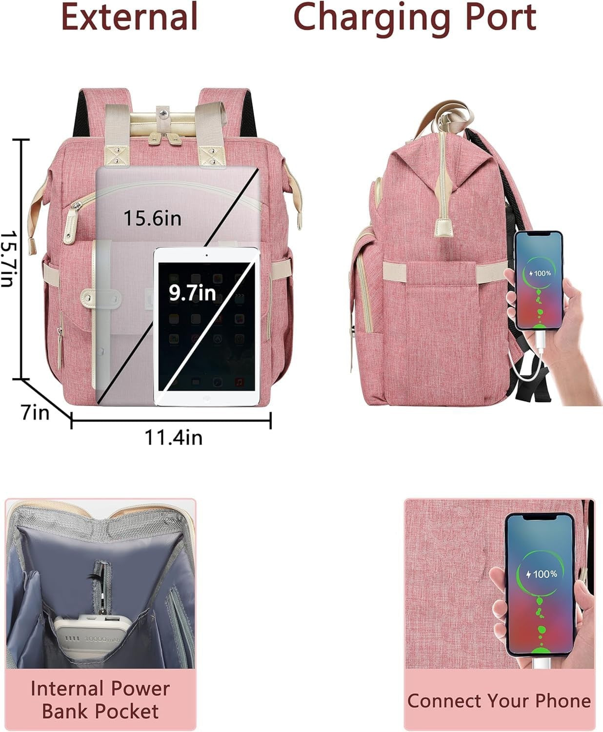 Large Women’s Backpack for 15.6" Laptop, Water-Resistant Travel Bookbag, School3