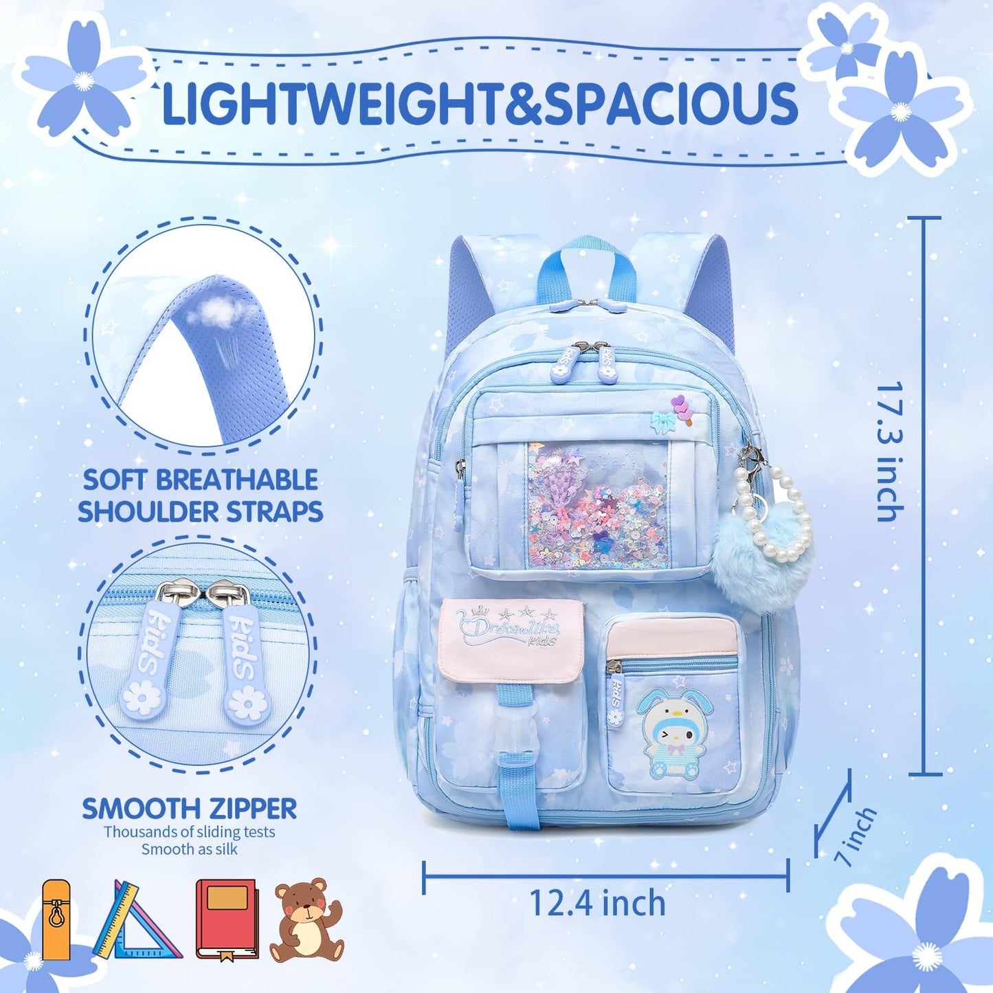 Stylish 17" Girls School Backpack   Kids Book Bag with Multiple Pockets, Splash 2
