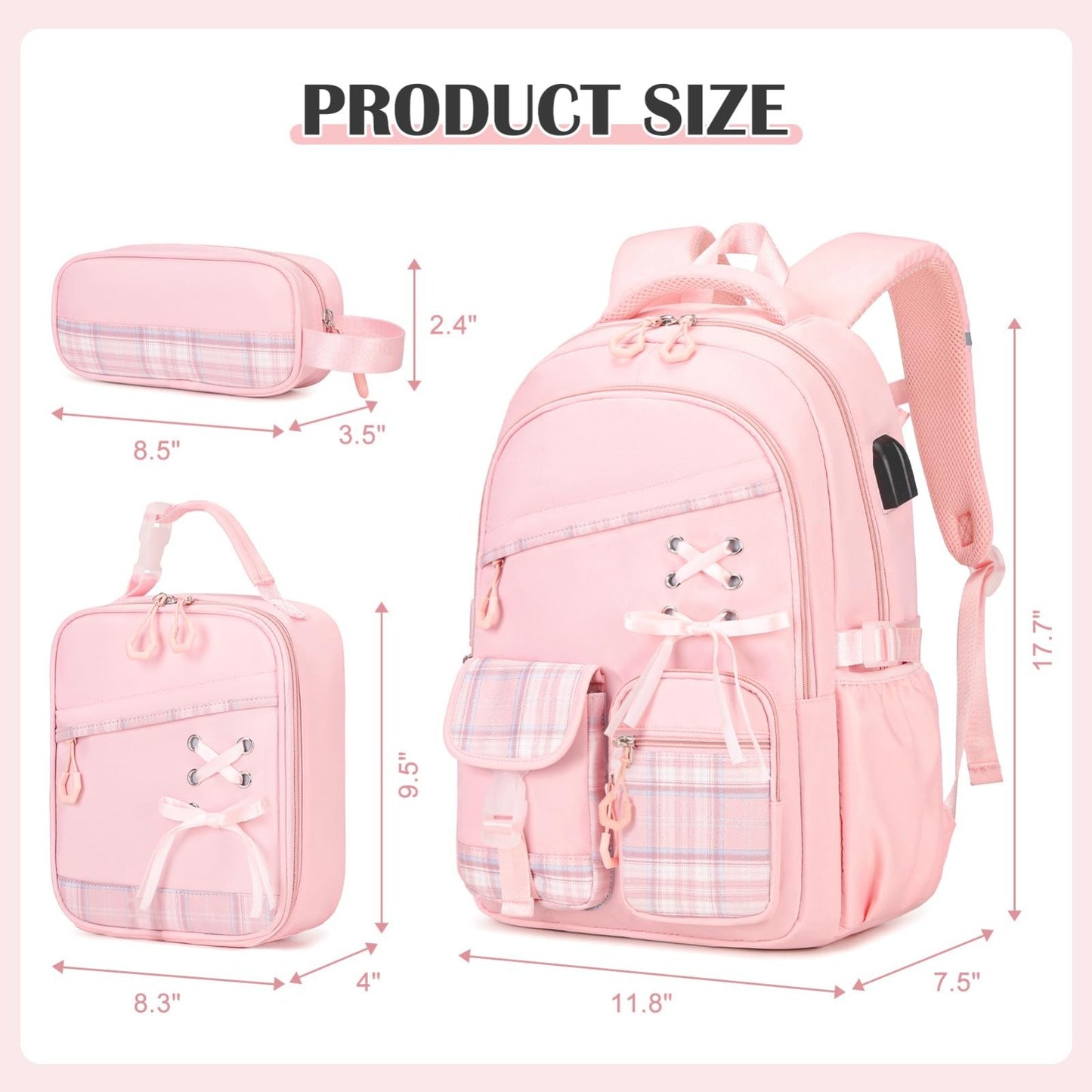 3PCS Girls School Backpack Set with Lunch Box & Pencil Pouch   Stylish & Durable2