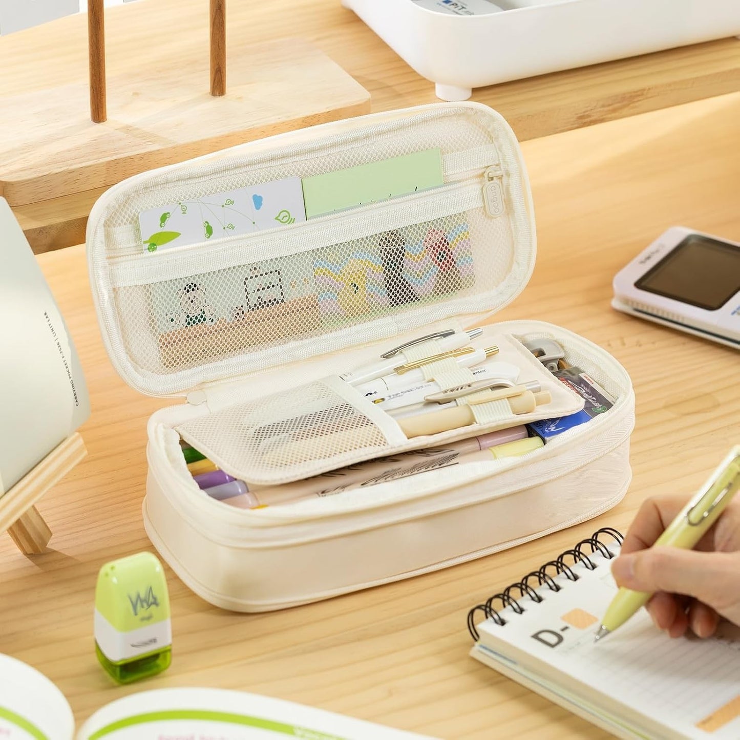 Large Capacity Pencil Case, Big Pencil Pouch, Stationery Bag for Teens   Cream2