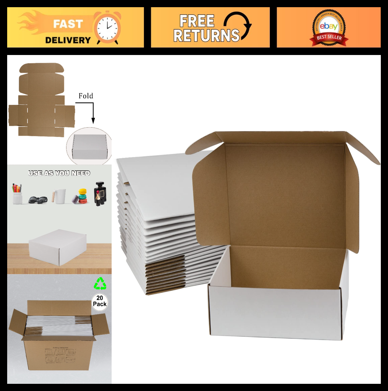 12x9x4 Shipping Boxes - White Corrugated Cardboard for Small Business, 20 Pack0