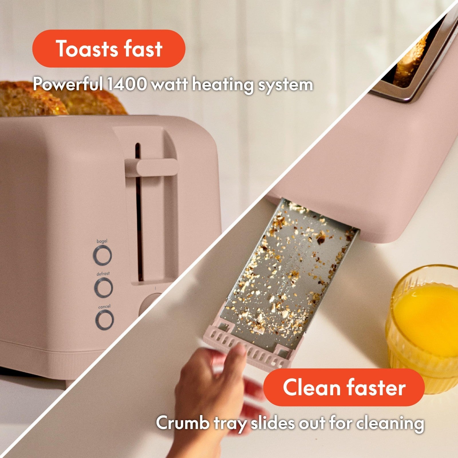 Slim 4 Slice Toaster, Extra Long & Wide Slots, Fits Anywhere, Blossom Design5