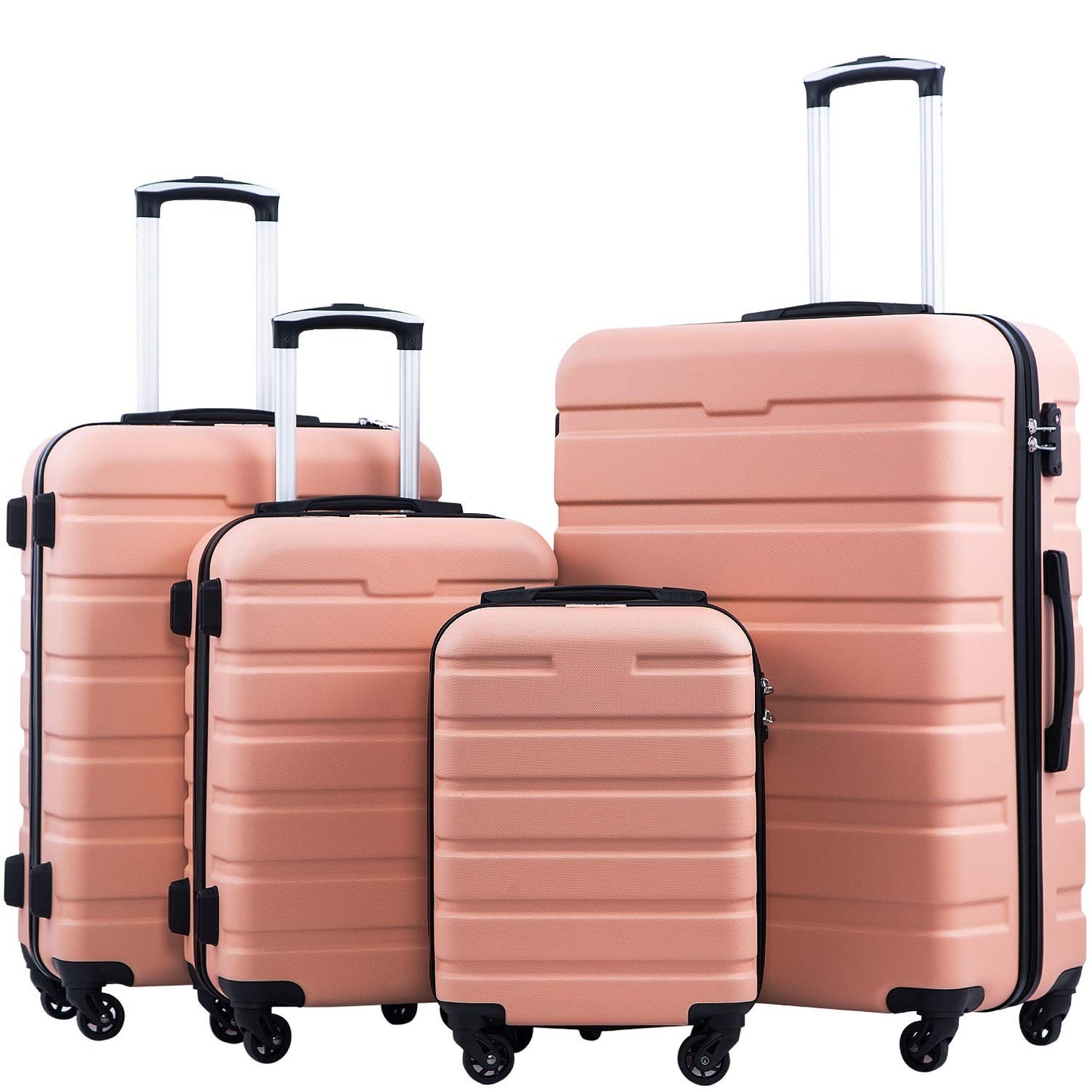 Lightweight 4-Piece Hardshell Luggage Set, Sakura Pink, 360° Spinner Wheels, TSA1