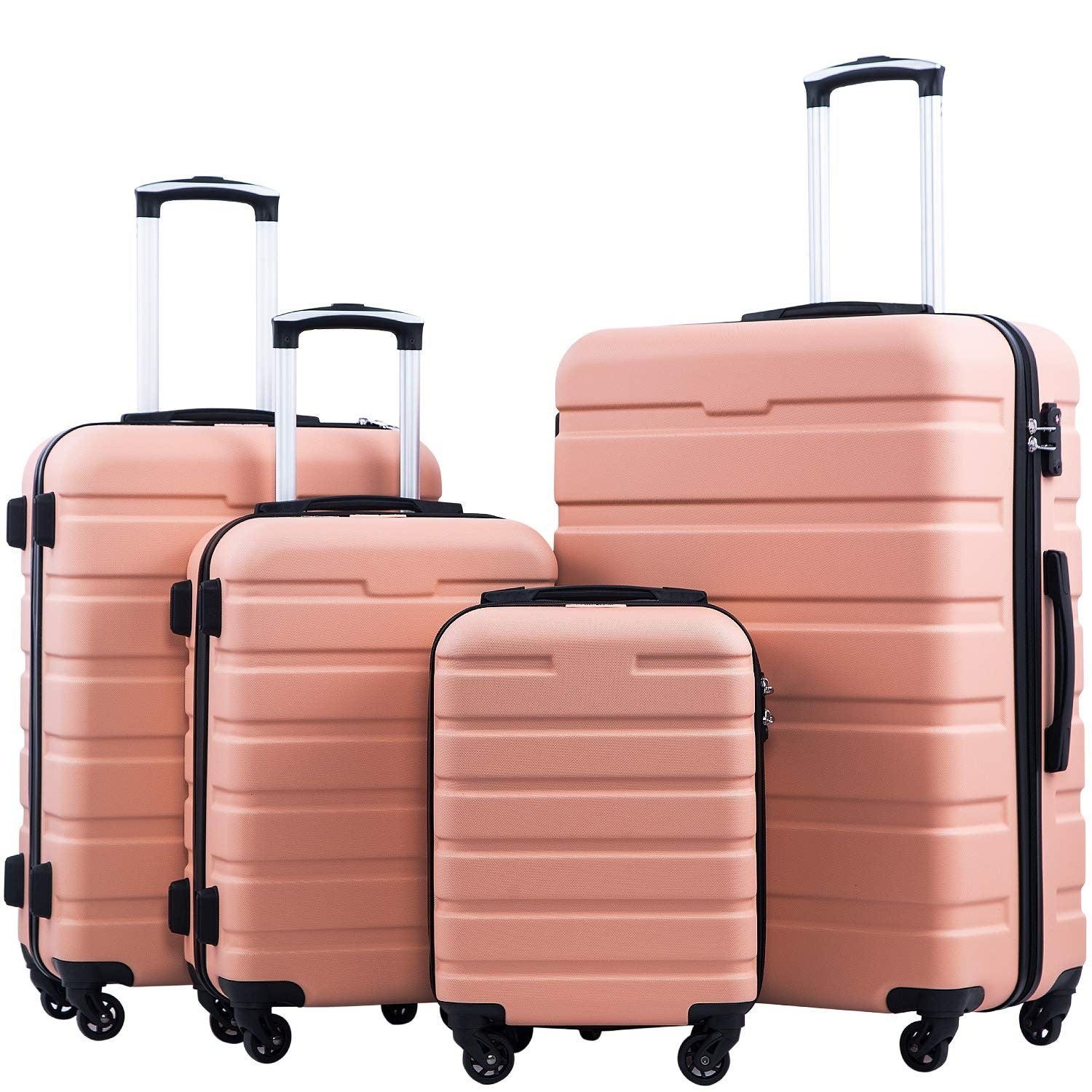 Lightweight 4-Piece Hardshell Luggage Set, Sakura Pink, 360° Spinner Wheels, TSA1