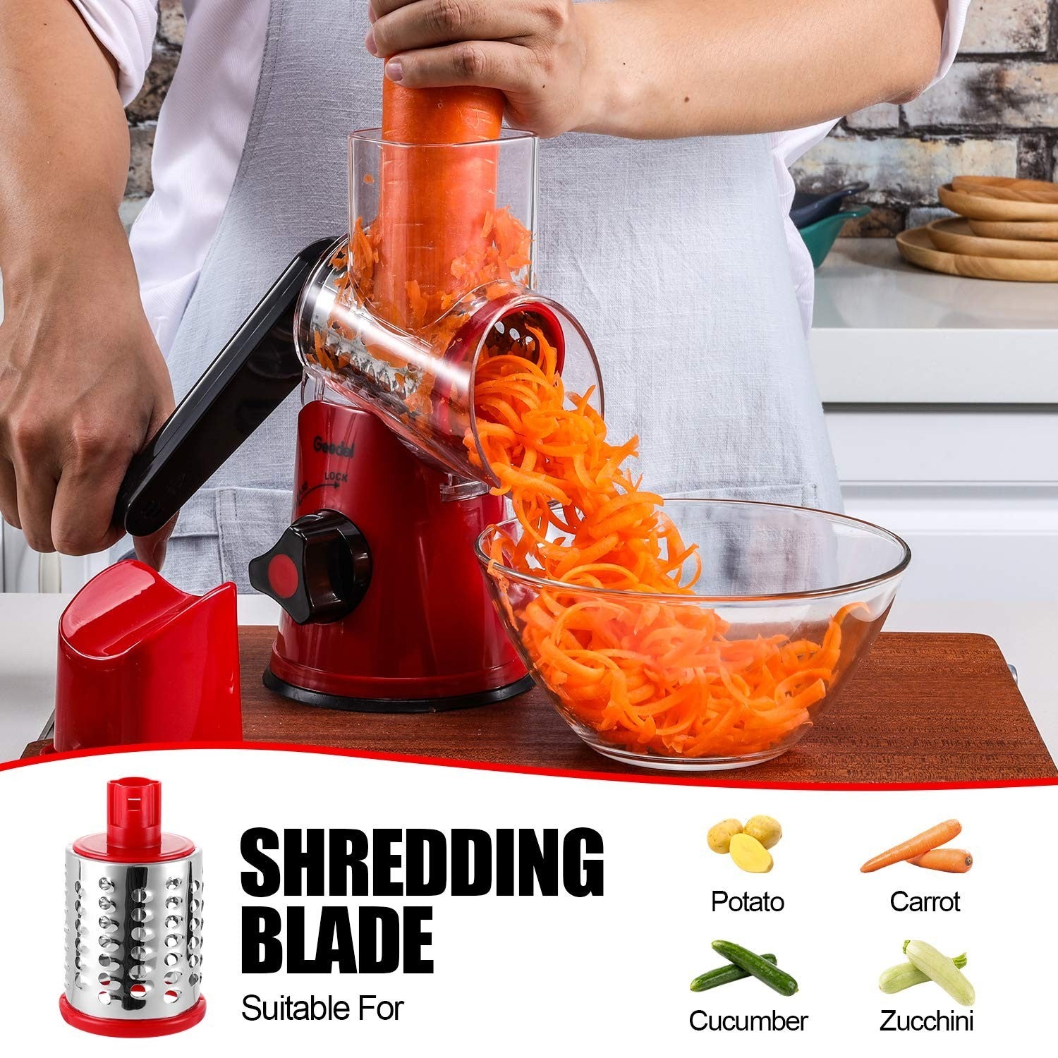 Rotary Cheese Grater & Vegetable Slicer   3 Blades, Stainless Steel, Fast Cuttin3
