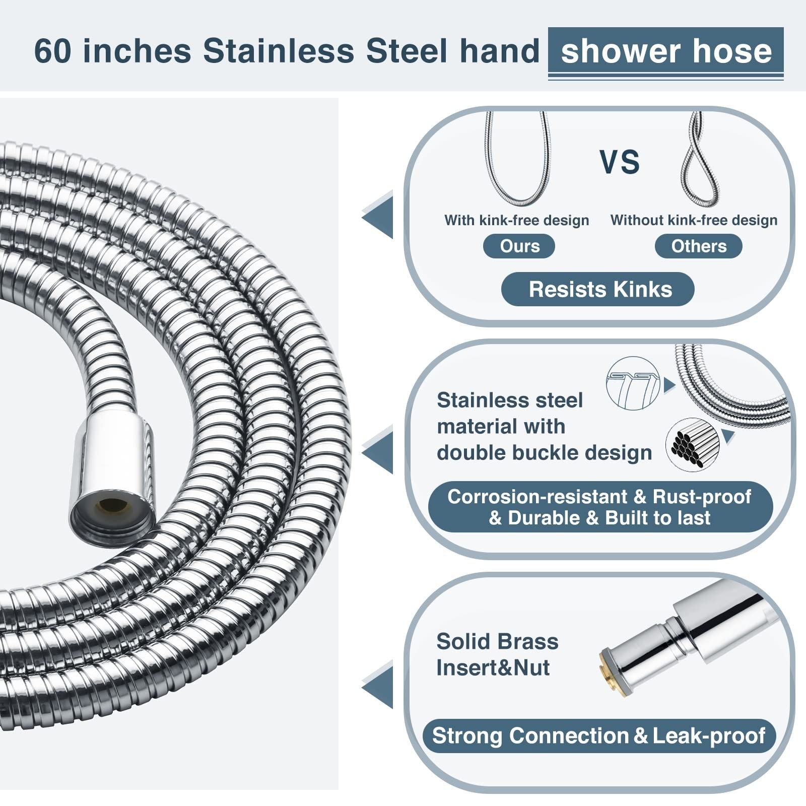 High Pressure Dual Shower Head Combo, Handheld & Rainfall Showerhead, 60" Hose6