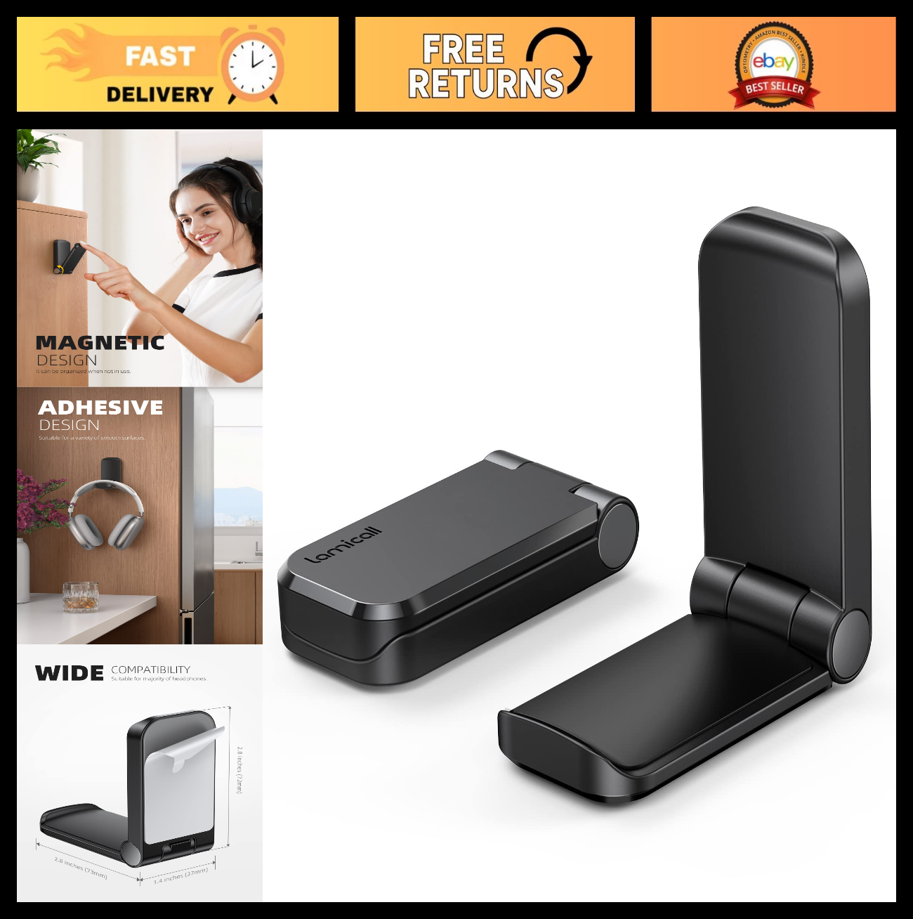 2 Pack Headphone Stand & Hook, Under Desk Headset Hanger Clip, Earphone Holder0