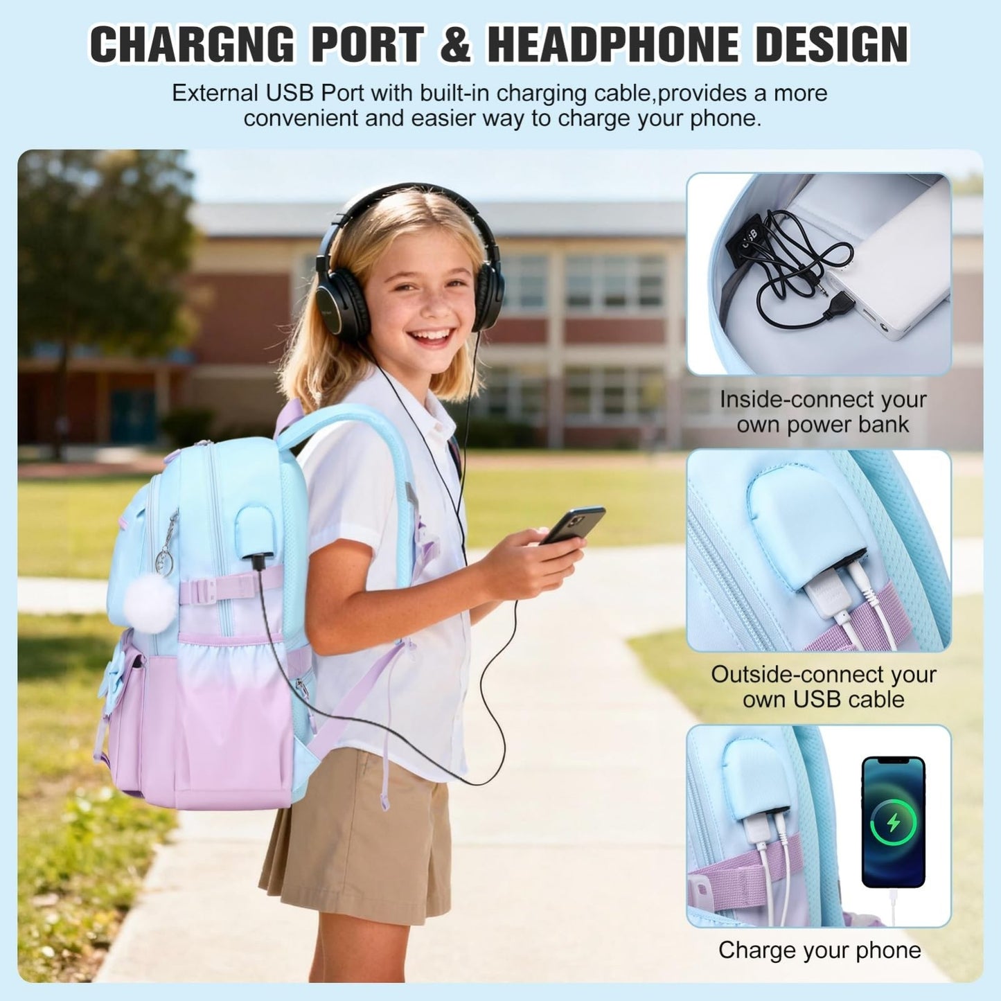 Cute Bow Backpack for Girls   School Bag Set with Lunch Bag & Pen Case3