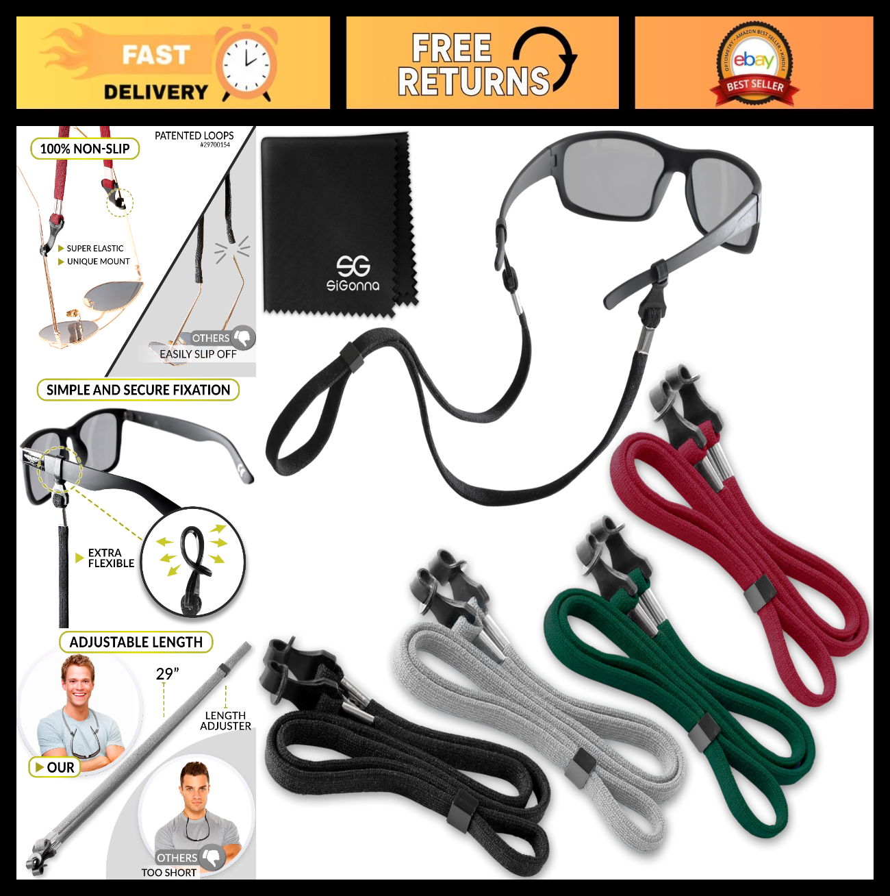 Eyeglass Strap Holder - 4 Pcs Neck Lanyard Cords for Men & Women - Sunglasses Re0