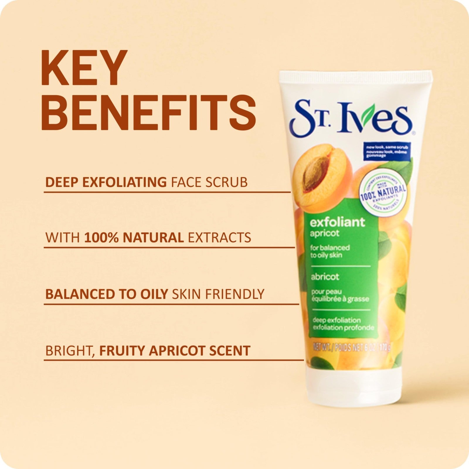 Fresh Skin Apricot Face Scrub - Deep Exfoliator, Oil-Free, 100% Natural, 6 oz, 44