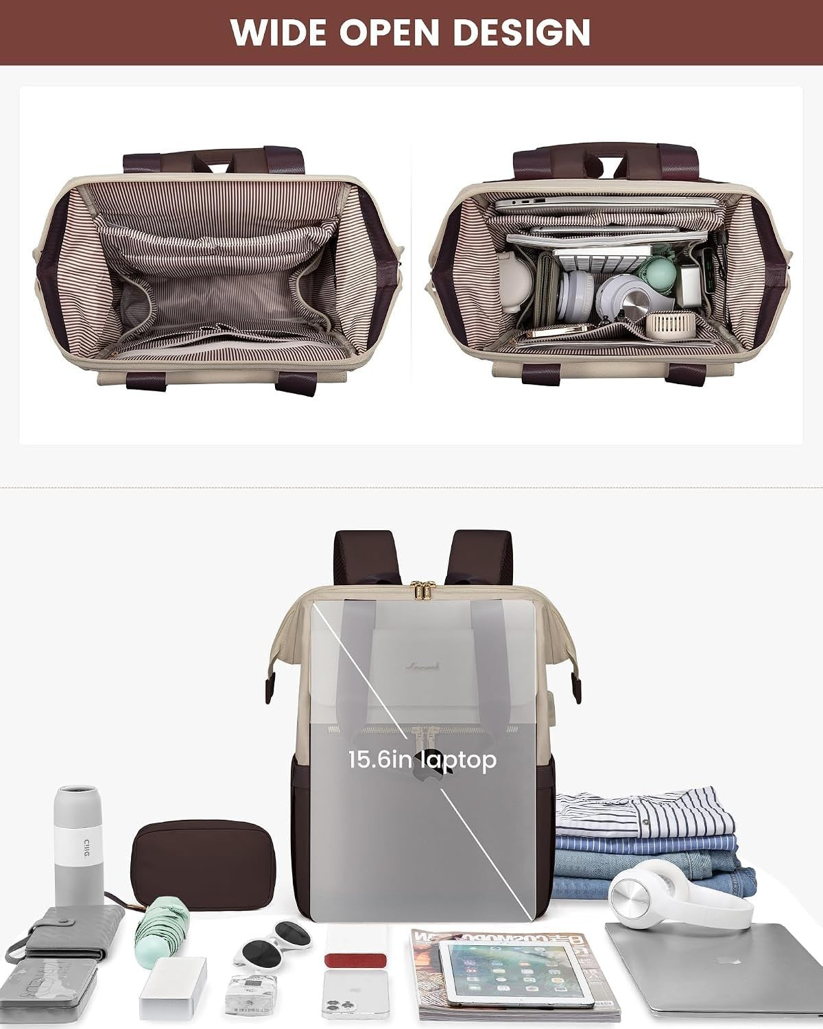 Stylish Women's Laptop Backpack with USB Port & Tumbler Holder, 15.6" Waterproof8