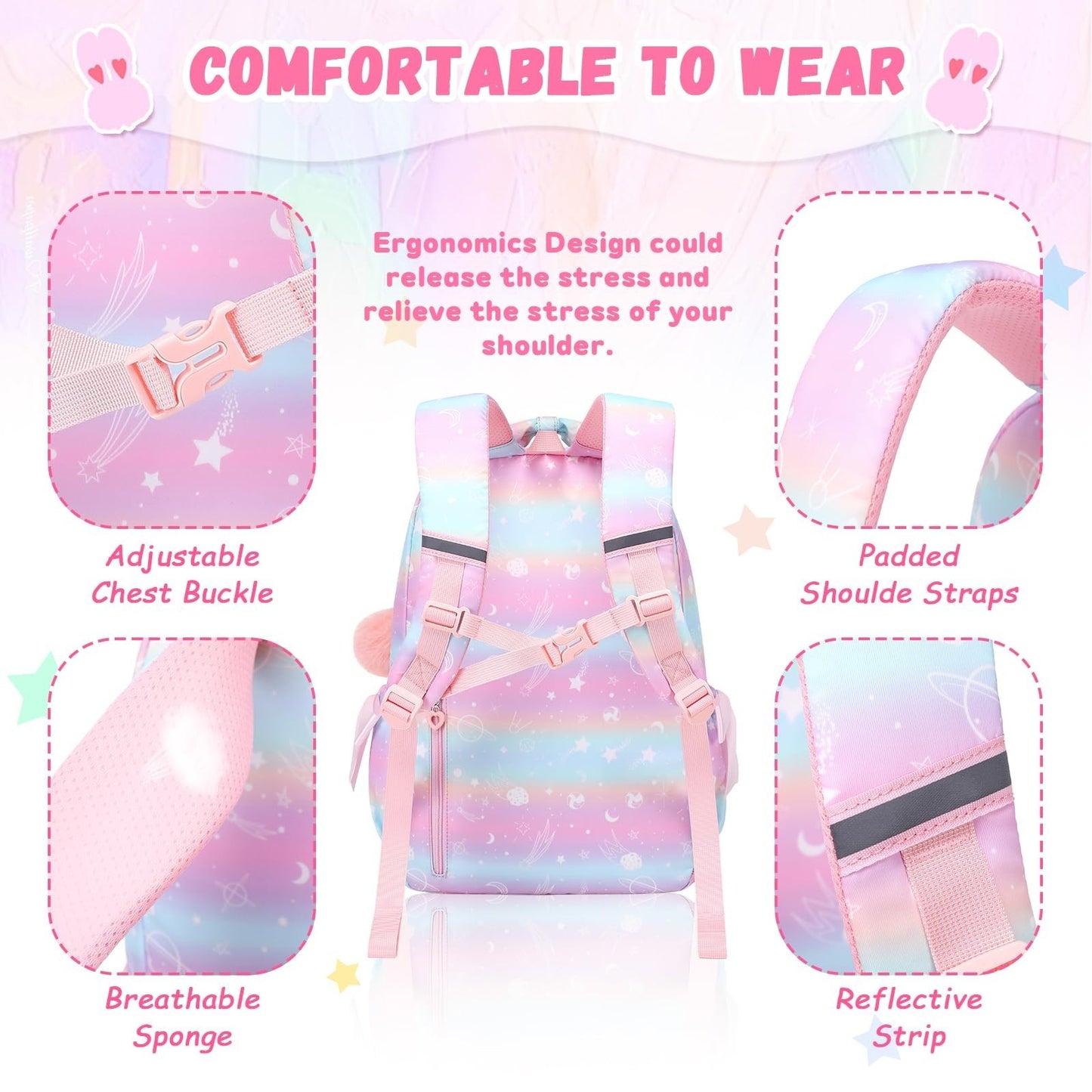 Girls' Pink Planet Backpack - Kids School Book Bag for Elementary & Primary Use2