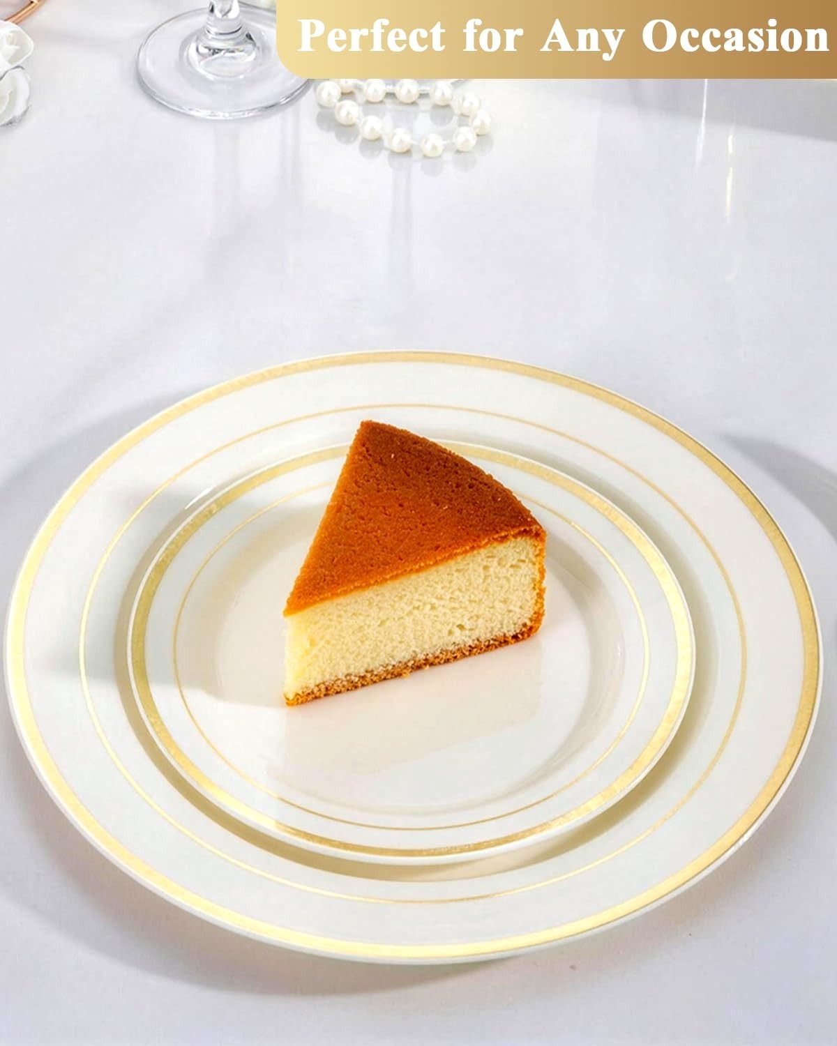 200 PCS Ivory Gold Heavy Duty Disposable Plates | 100 Dinner & 100 Dessert Plate5