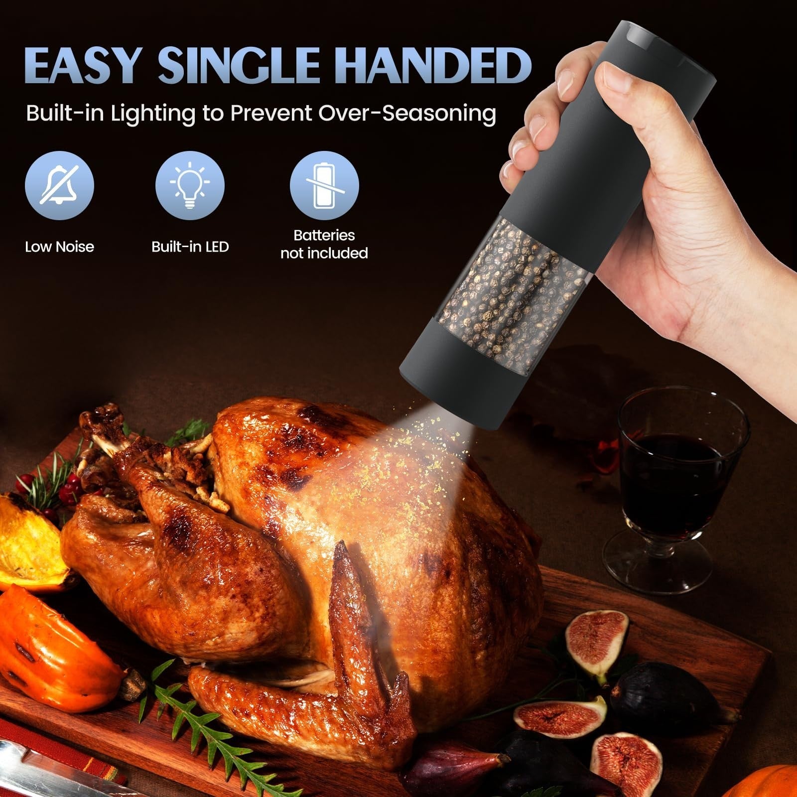 Automatic Electric Salt and Pepper Grinder Set   Adjustable Coarseness, LED, Lar3