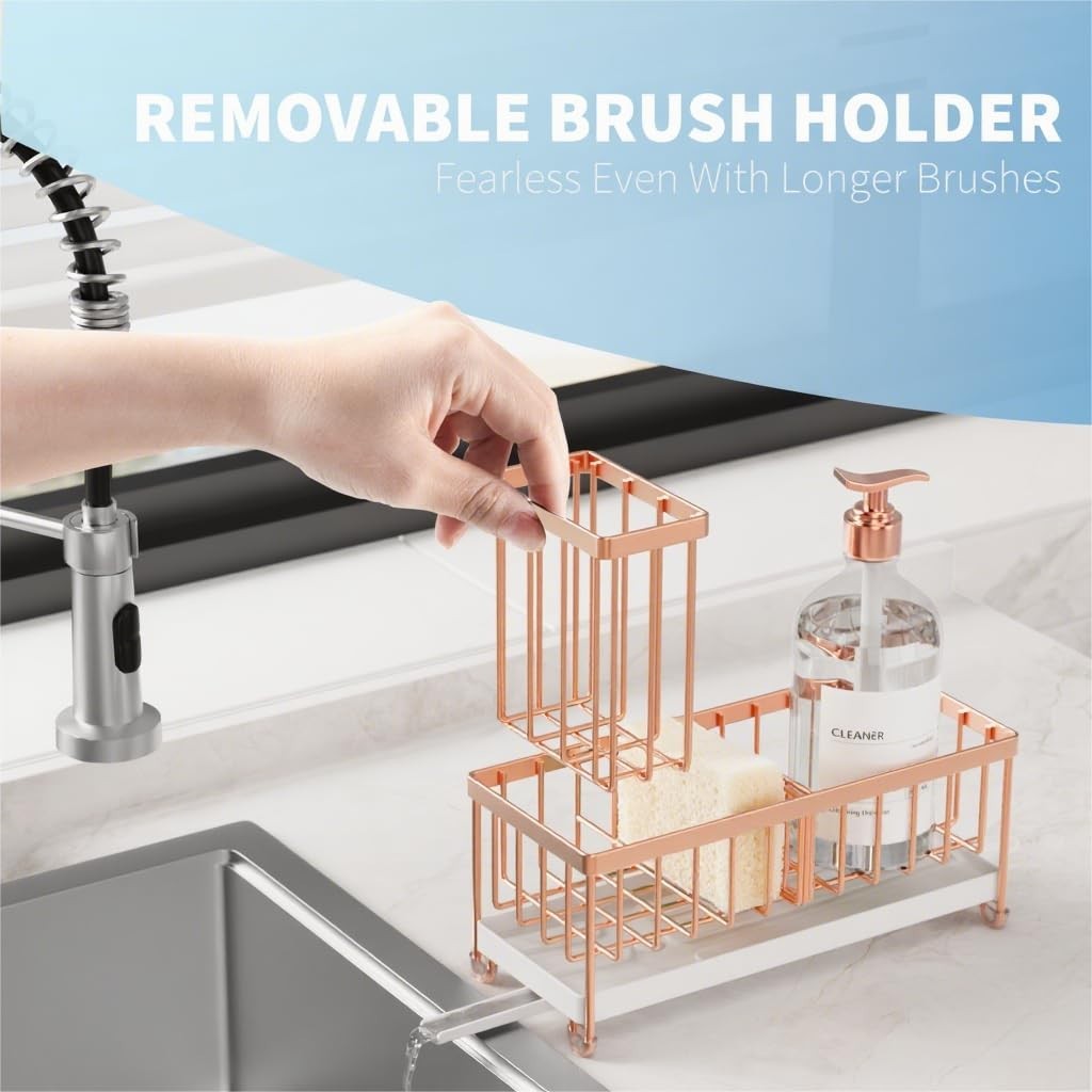 Kitchen Sink Caddy Organizer   Rustproof Stainless Steel Sponge Holder, Brush St3