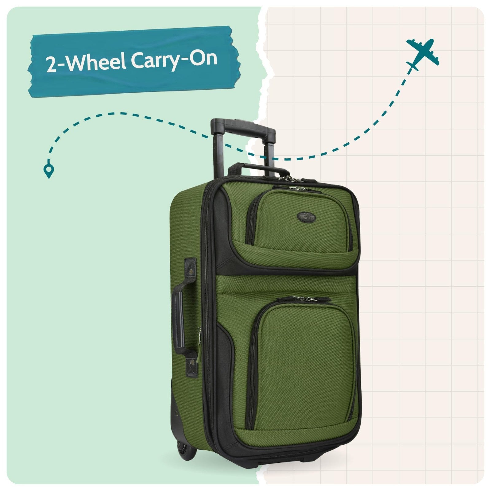 Lightweight Softside Rolling Carry-On Suitcase, 2-Wheel Travel Luggage, Green5