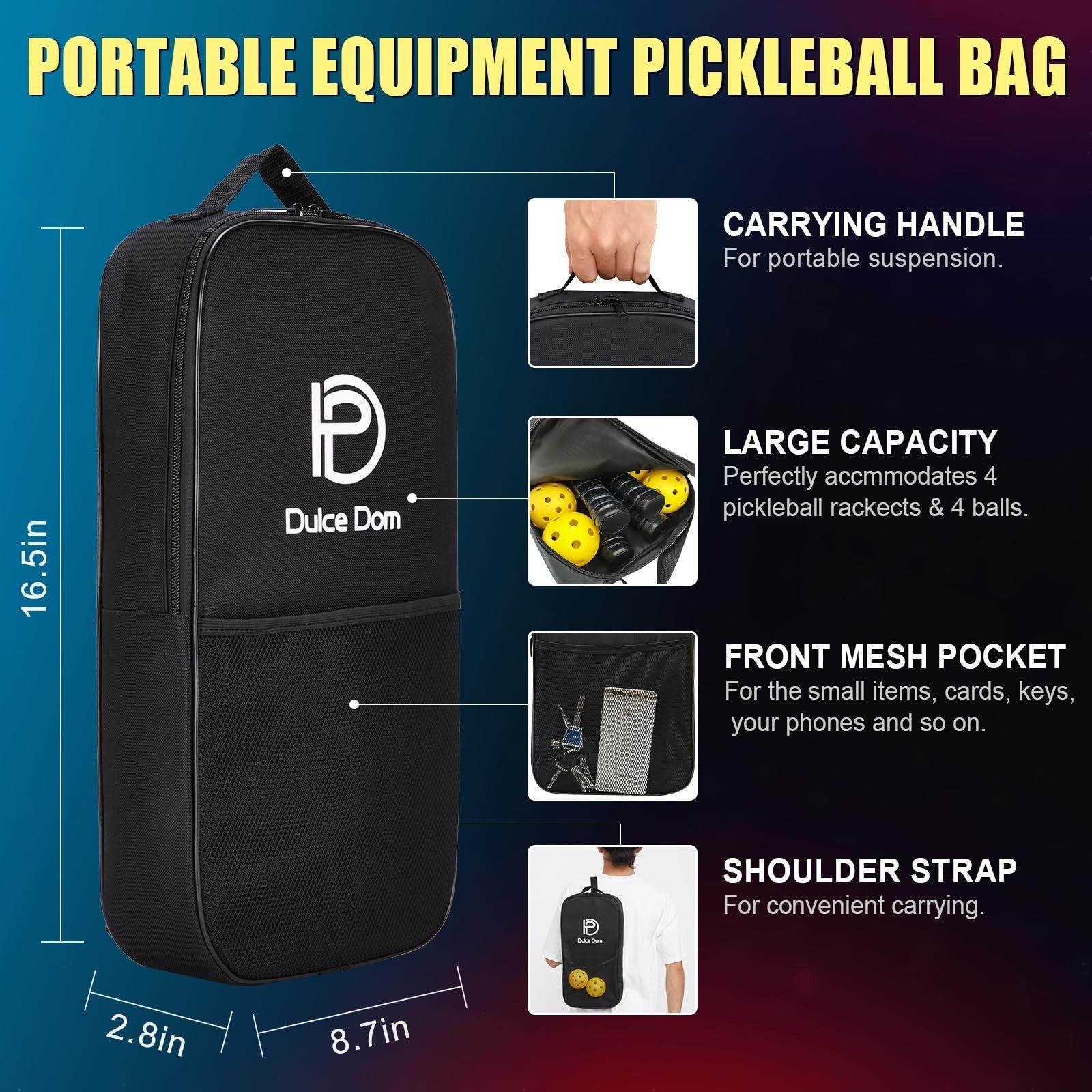 Pickleball Paddles Set of 2/4 - USAPA Approved Fiberglass Graphite Rackets + Bag5
